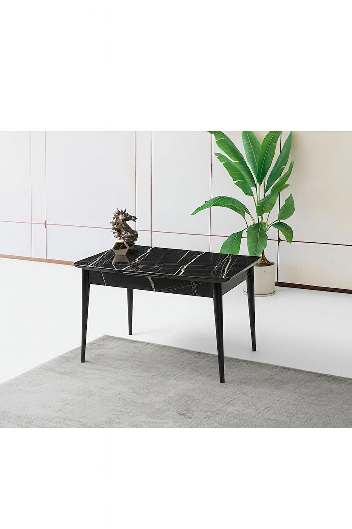 Ortadan Açılır Büyüyen Yemek Masası Mermer Desenli 80x130cm SADECE MASA FİYATIDIR