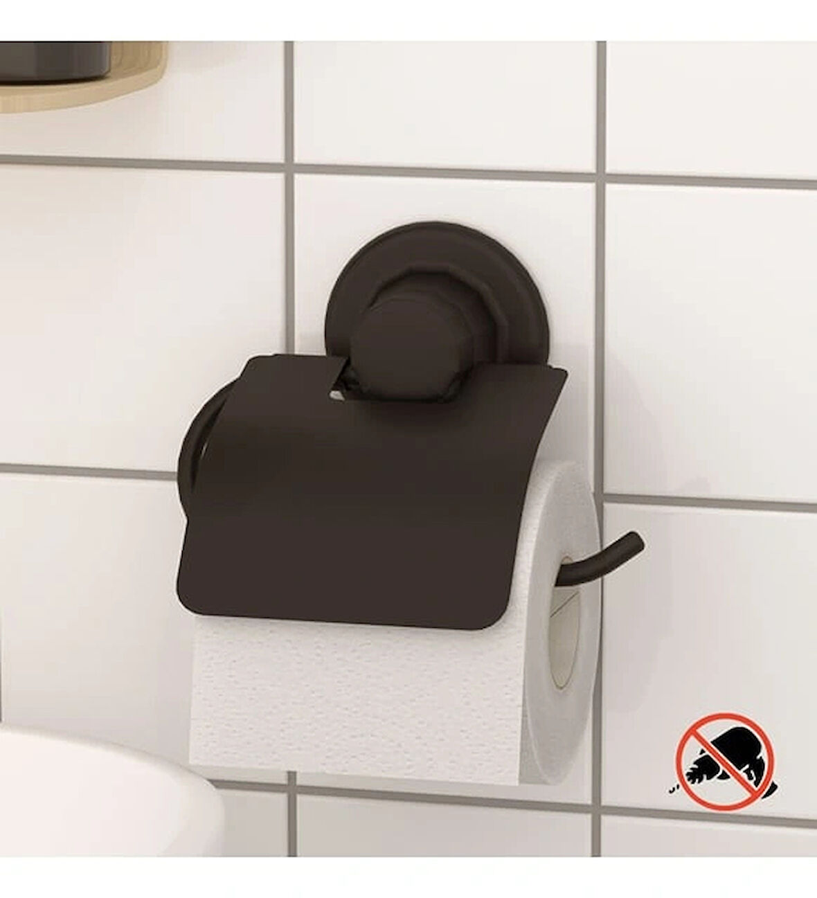 Vakumlu Tuvalet Kağıdı Askısı Kapaklı Siyah