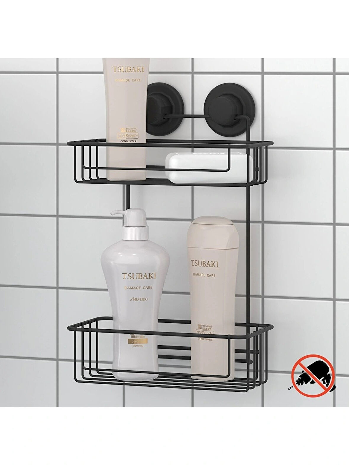 Vakumlu Banyo Duvar Rafı Şampuanlık 2 Katlı Siyah