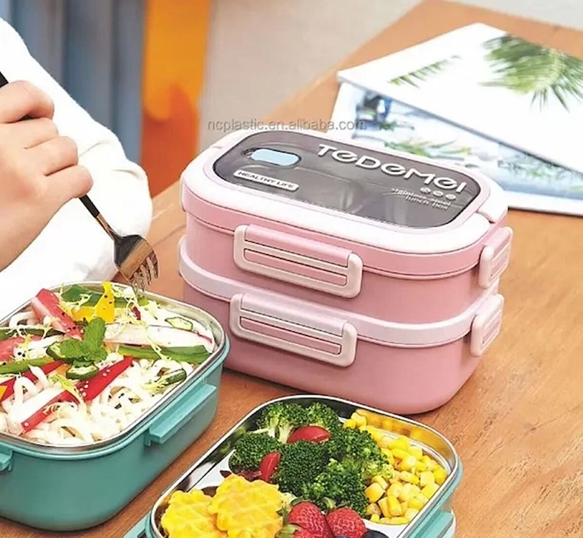 2 Katlı Paslanmaz Çelik Sızdırmaz Saklama Kabı Beslenme Kabı 1,65 Lt. Pembe İthal Ürün