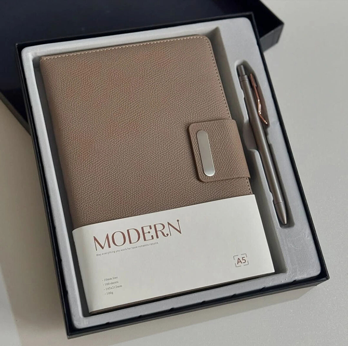 Mıknatıs Kapaklı Kalemli Ajanda Günlük Not Defteri Notebook Kahverengi