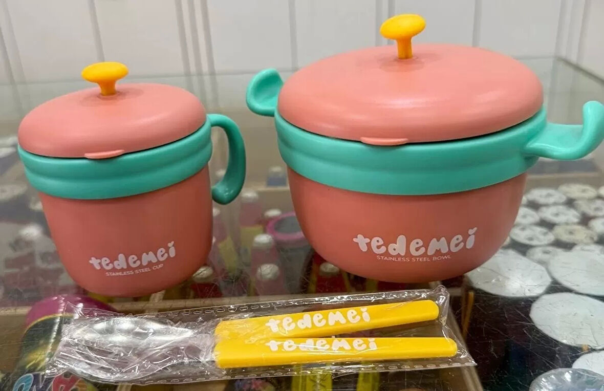 Paslanmaz Çelik Sızdırmaz Çatal ve Kaşıklı Saklama Kabı Beslenme Kabı 260-500 ML Pembe İthal Ürün