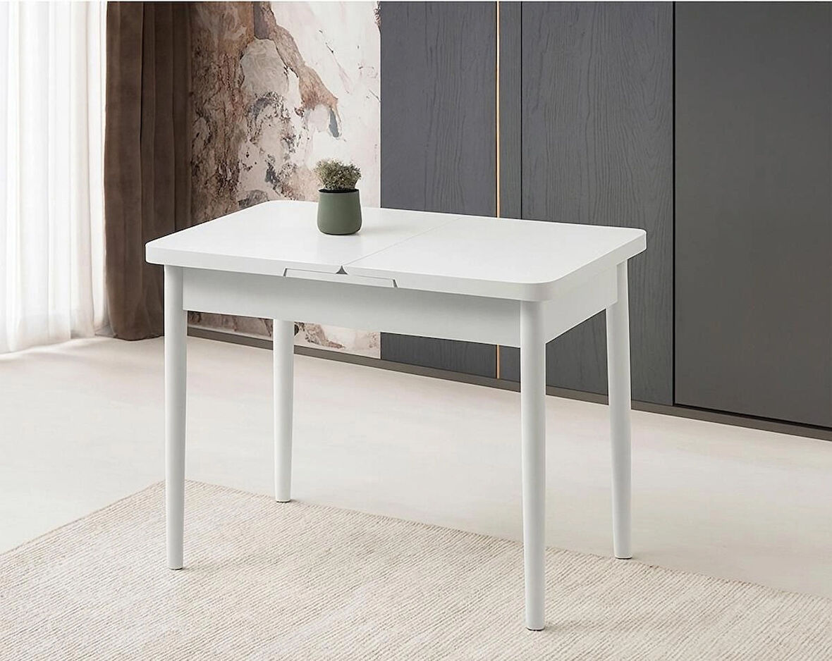 Ortadan Açılır Büyüyen Ahşap Yemek Masası Beyaz 60x100cm SADECE MASA FİYATIDIR