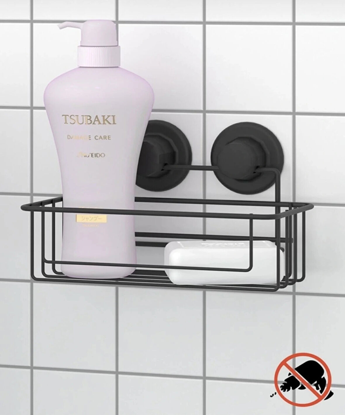 Vakumlu Banyo Duvar Rafı Şampuanlık Vantuzlu Siyah