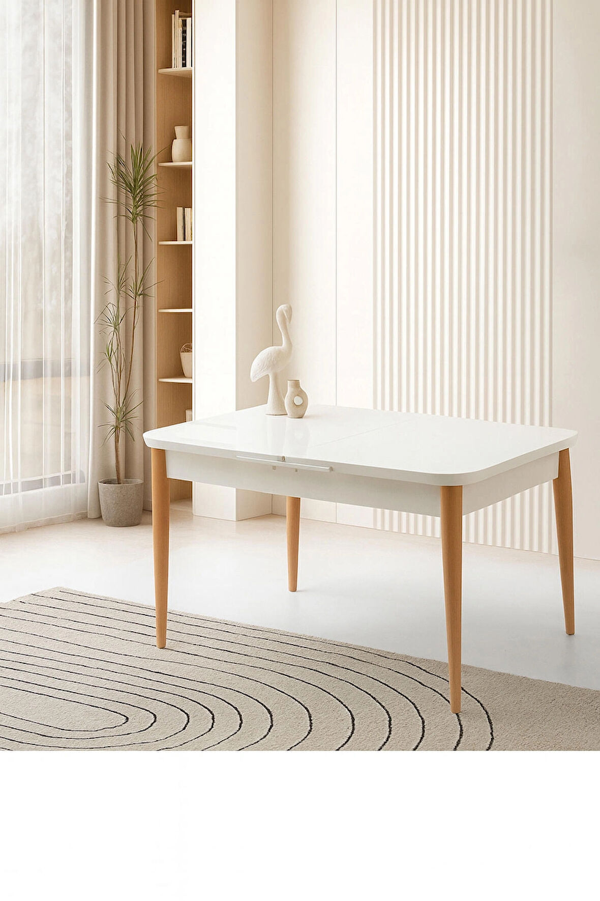 Ortadan Açılır Büyüyen Yemek Masası Beyaz-Naturel Ayaklı 70x120cm SADECE MASA FİYATIDIR