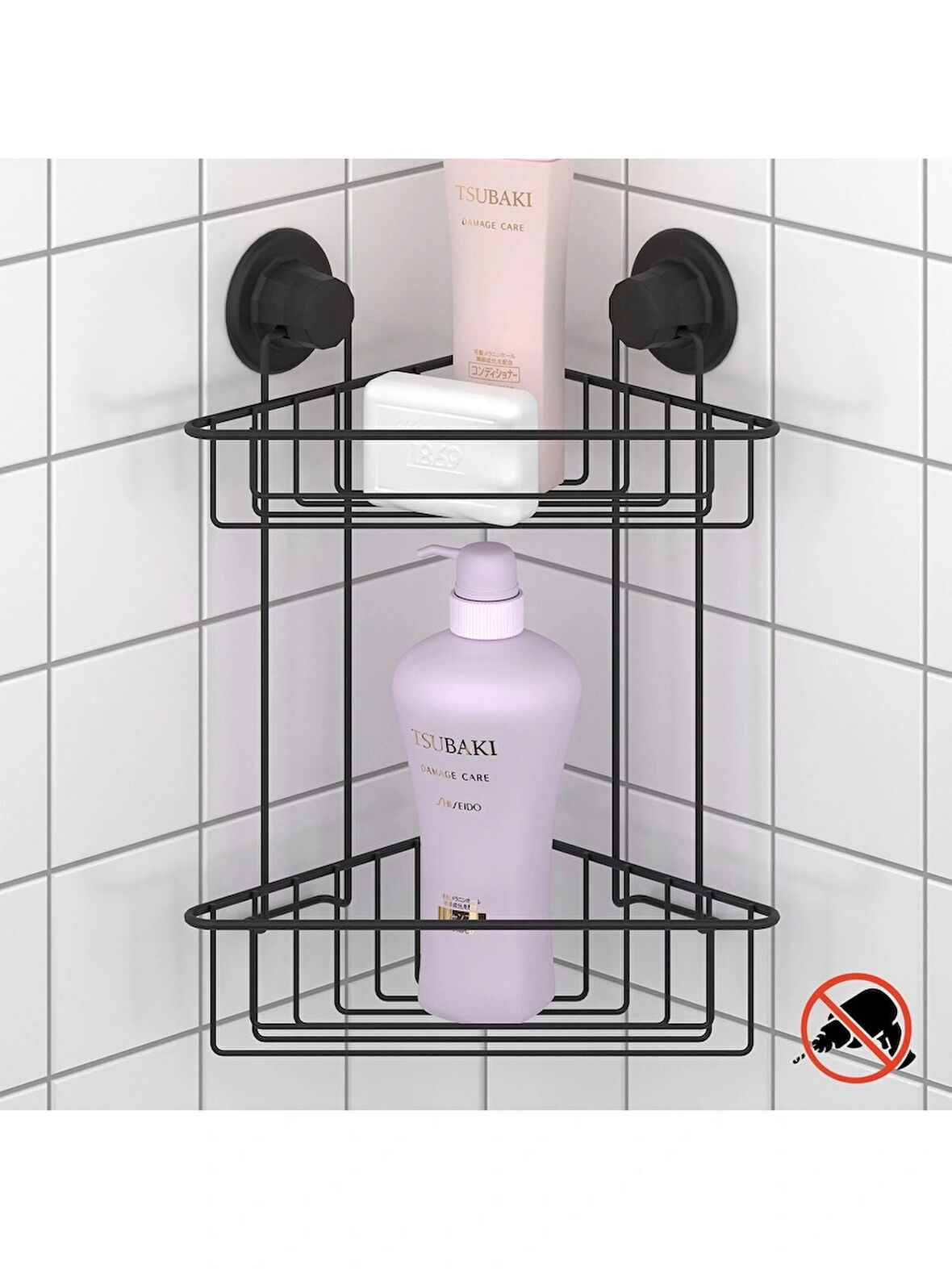 Vakumlu Banyo Köşe Rafı 2 Katlı Siyah S257