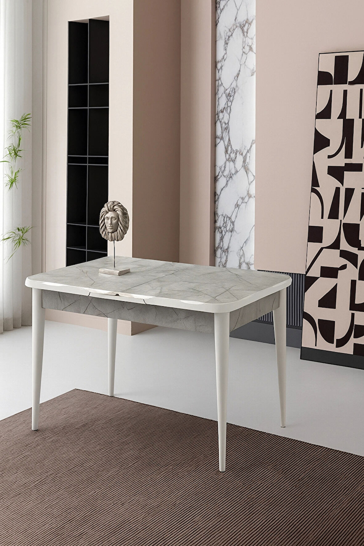 Lagina Ortadan Açılır Büyüyen Yemek Masası Mermer Desenli 90x160cm SADECE MASA FİYATIDIR