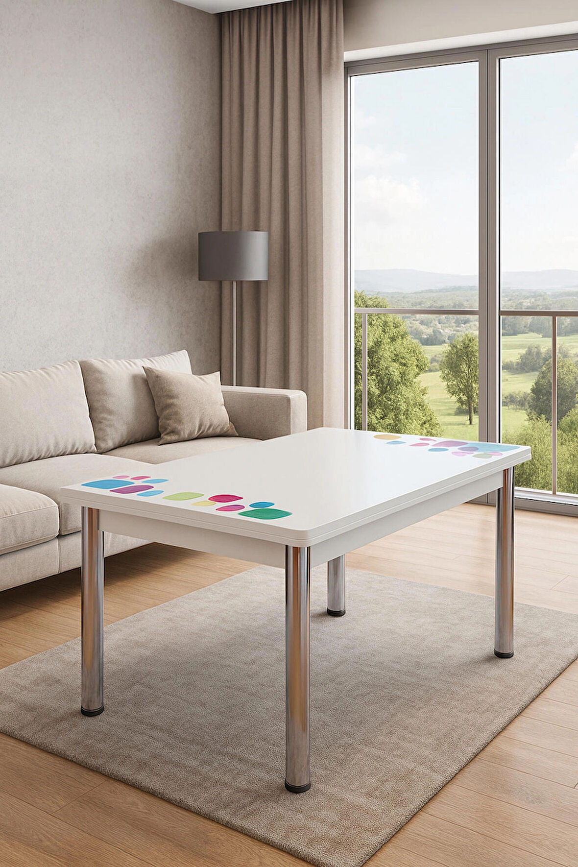 Yandan Açılır Büyüyen Cam Mutfak Masası Damla 70x110cm SADECE MASA