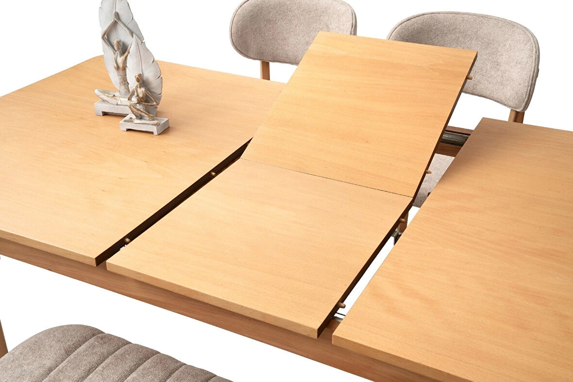 Fidan Beyaz Ahşap Salon Yemek Masa Sandalye Takımı 4 Kuzey Sandalyeli Ortadan Açılır Büyüyen 80x130cm