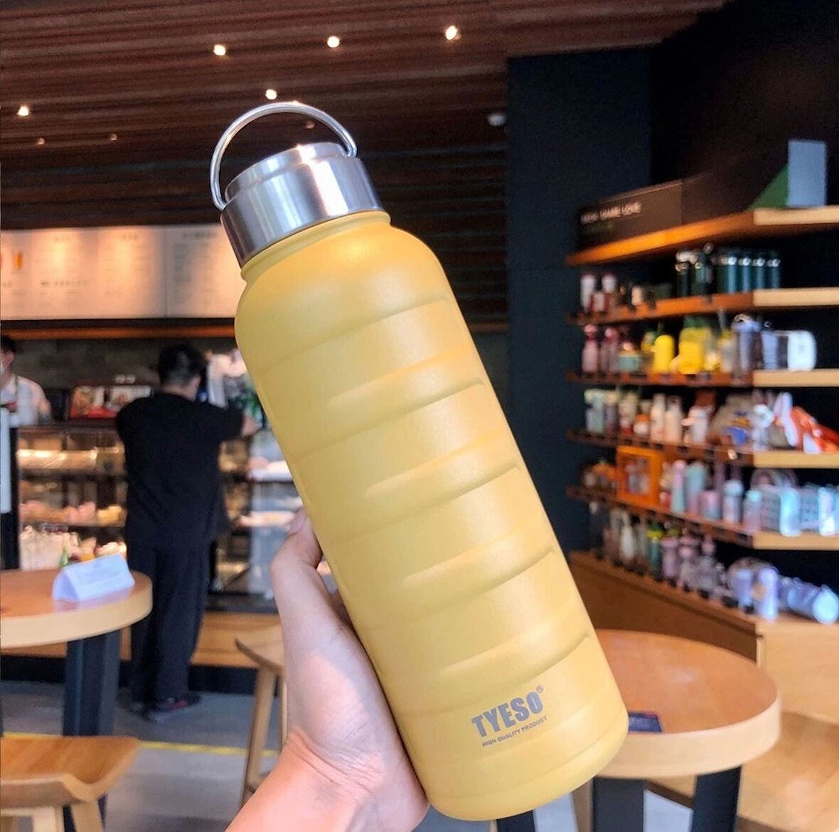 Paslanmaz Çelik Termos Su Şişesi 360ml Vakumlu Kapak Sarı İthal Ürün