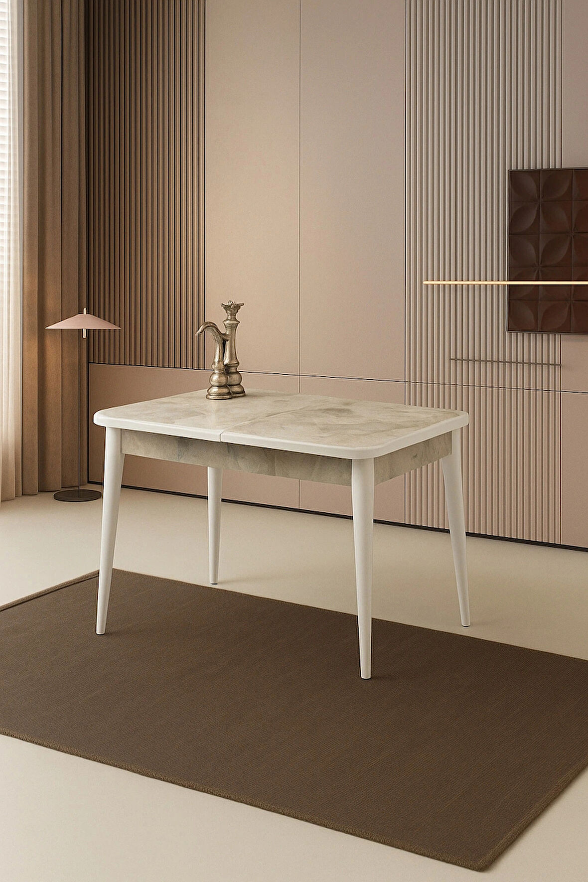 Rambla Ortadan Açılır Büyüyen Yemek Masası Mermer Desenli 90x160cm