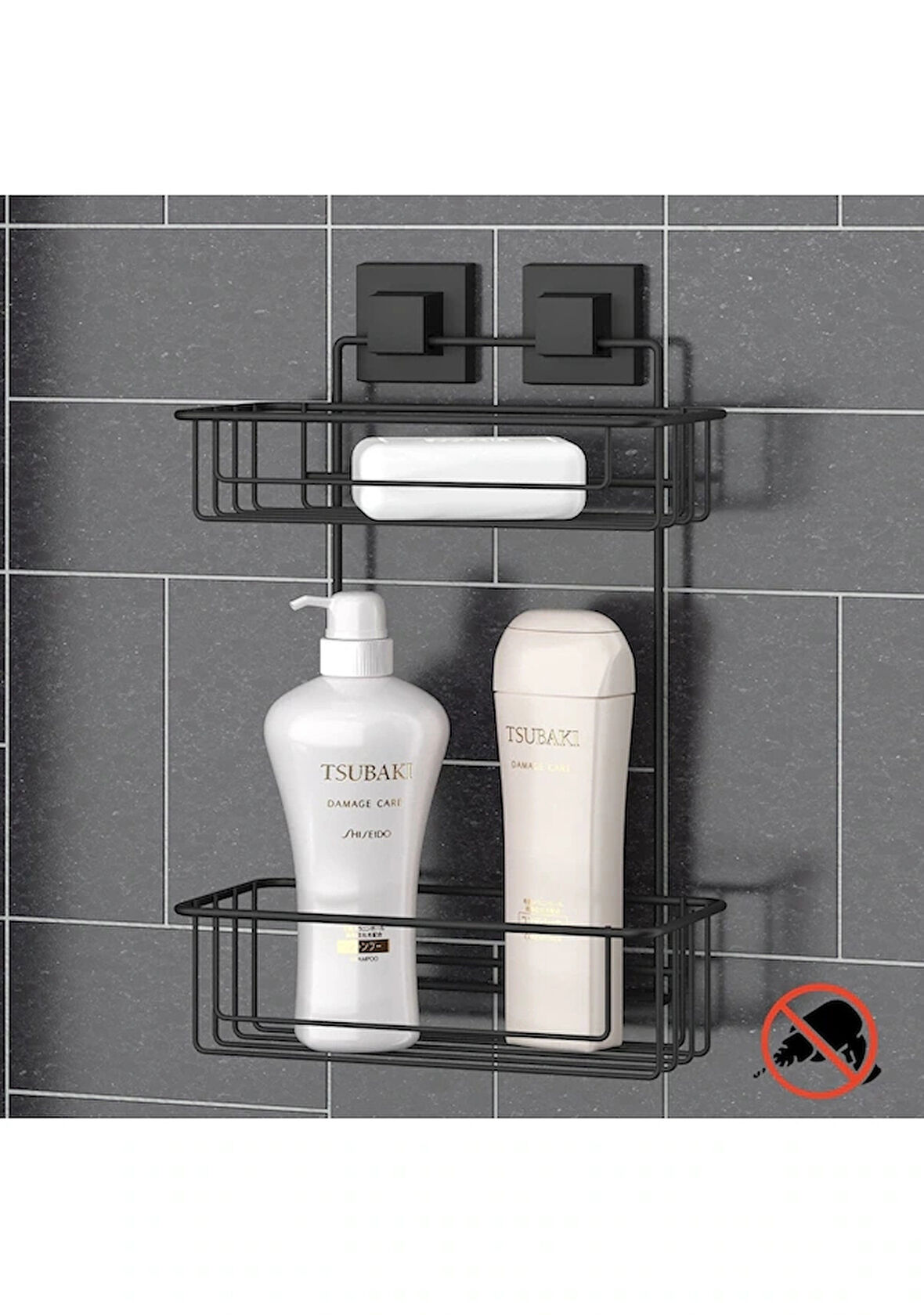 Banyo Köşe Rafı Kendinden Yapışkanlı 2 Katlı EasyFix Siyah S256