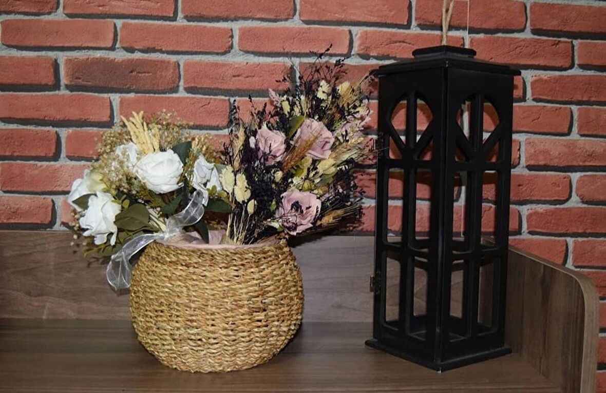 Dekoratif Küçük Tombul Vazo Sepet Saksılık 19x18 cm 1 ADET