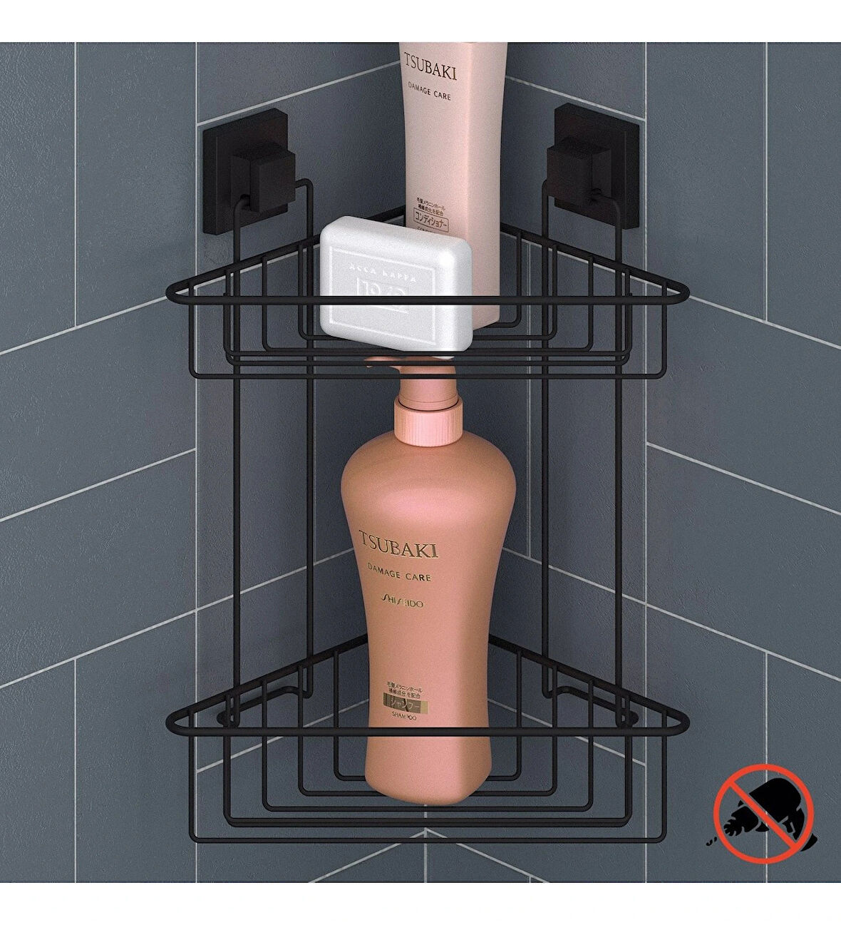 Banyo Köşe Rafı Kendinden Yapışkanlı 2 Katlı EasyFix Siyah EF257