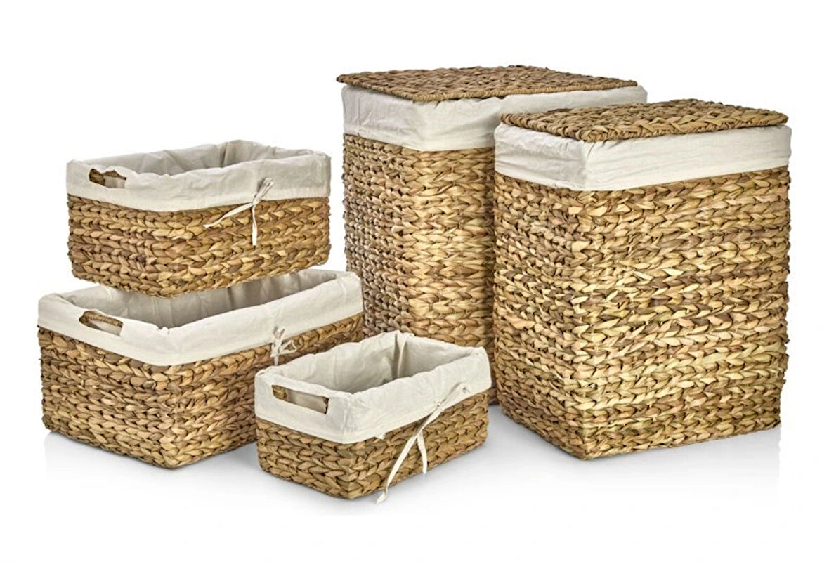 Dekoratif Dikdörtgen Hasır Çamaşır Sepet Sele Düzenleyici 5 li CL-12050