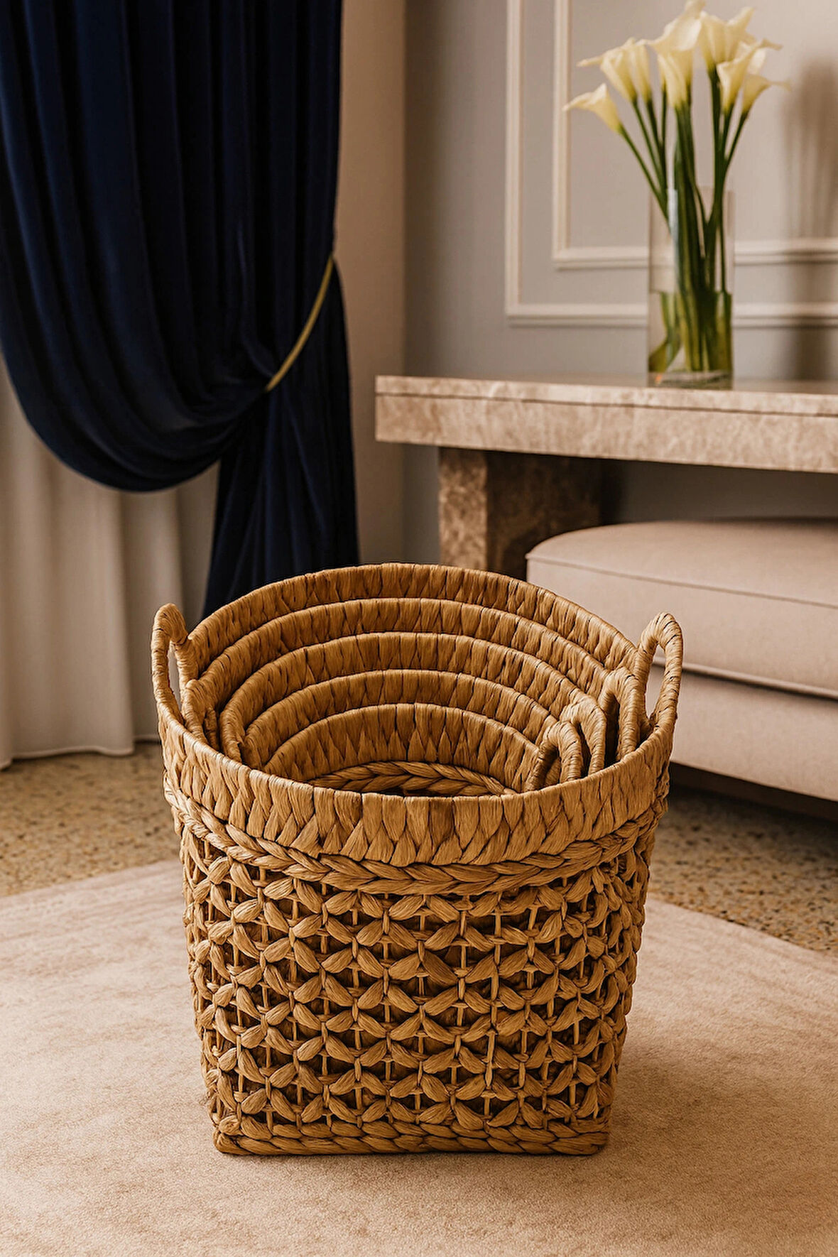 Dekoratif Naturel Derin Sele Düzenleyici Sepet 5li CL-11004