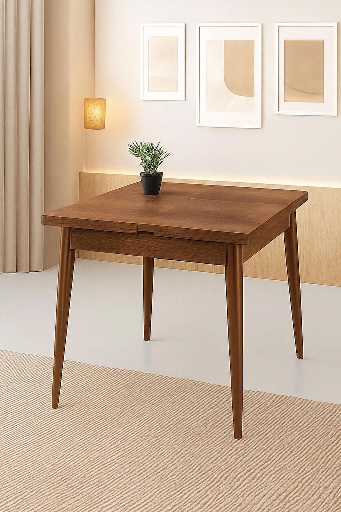 Yanlardan Açılır Büyüyen Yemek Masası Ceviz 65x100cm SADECE MASA FİYATIDIR