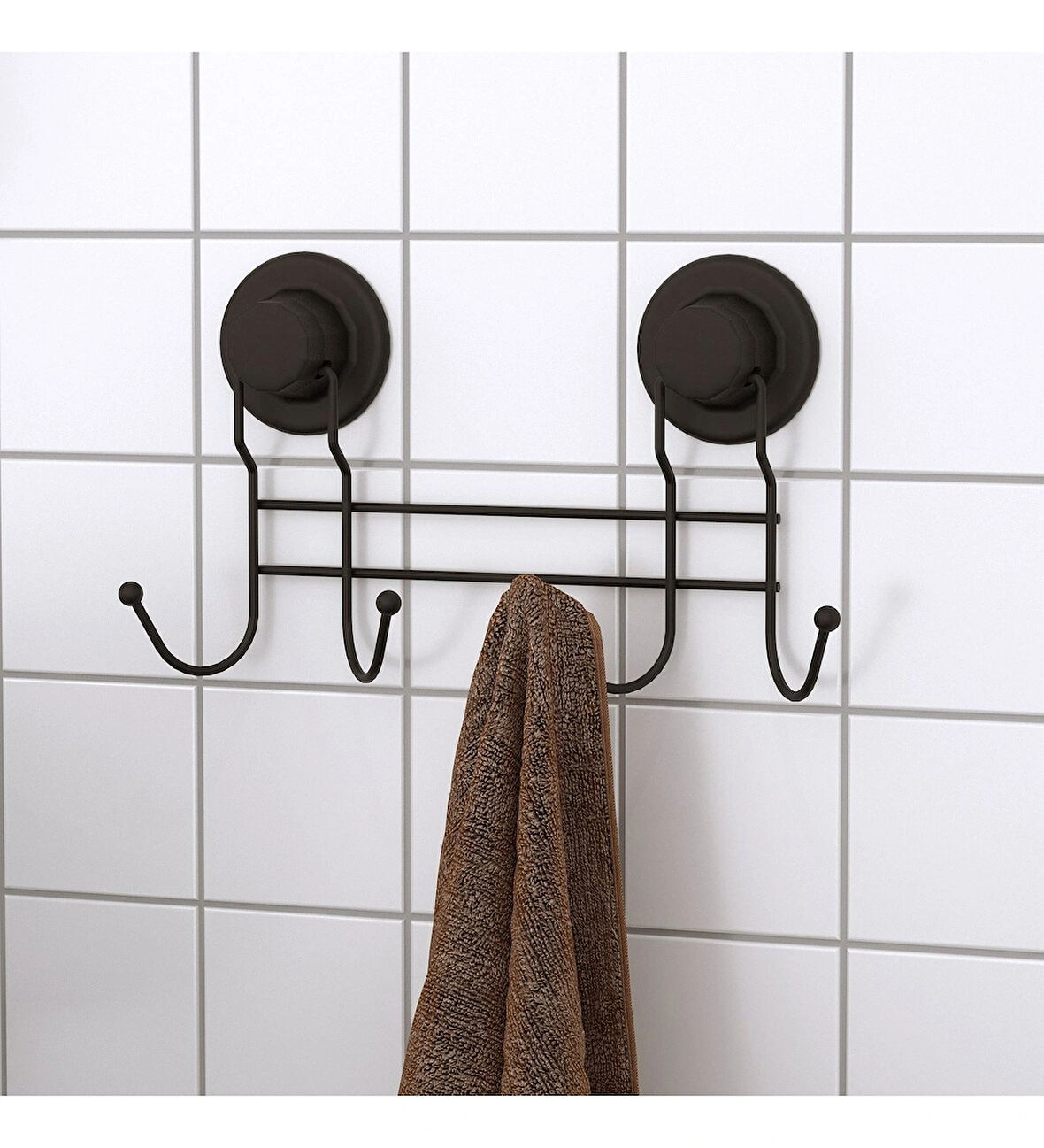 Vakumlu Banyo Havlu Askısı 4 Kancalı Siyah S252