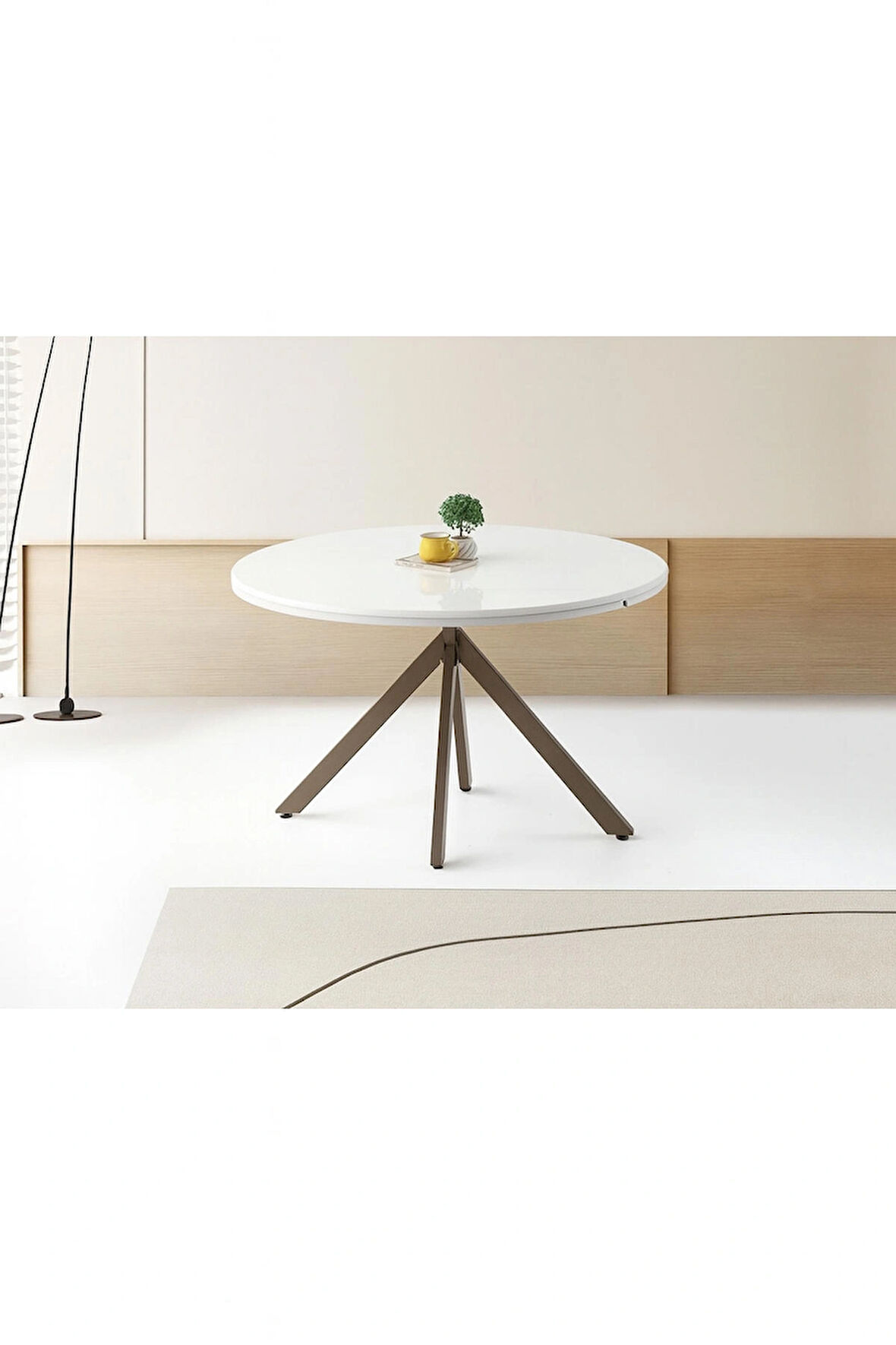 Ahşap Yuvarlak Açılır Büyüyen Yemek Mutfak Masası Parlak Beyaz 70x120cm SADECE MASA FİYATIDIR