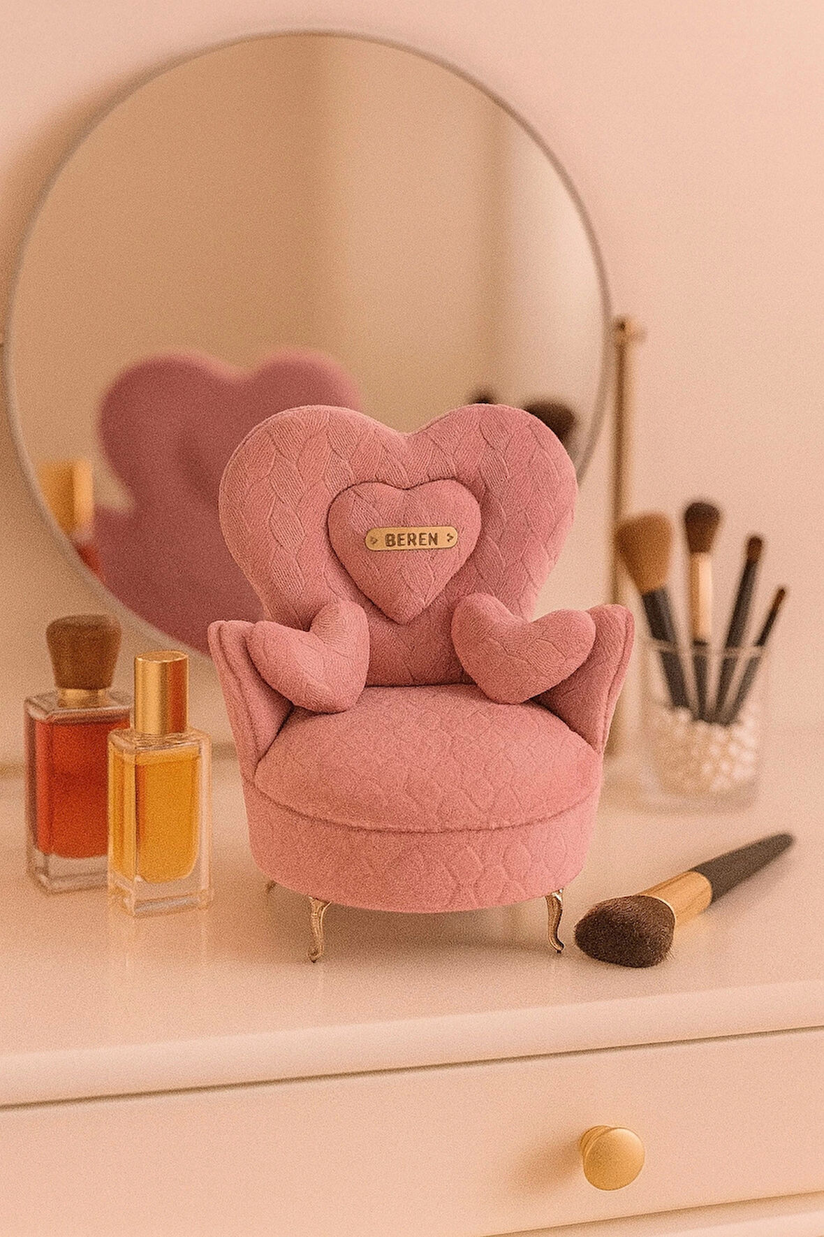 Berjer Figürlü Kadife Desenli Takı Bijuteri Mücevher Kutusu Biblo 19cm Pembe İthal Ürün