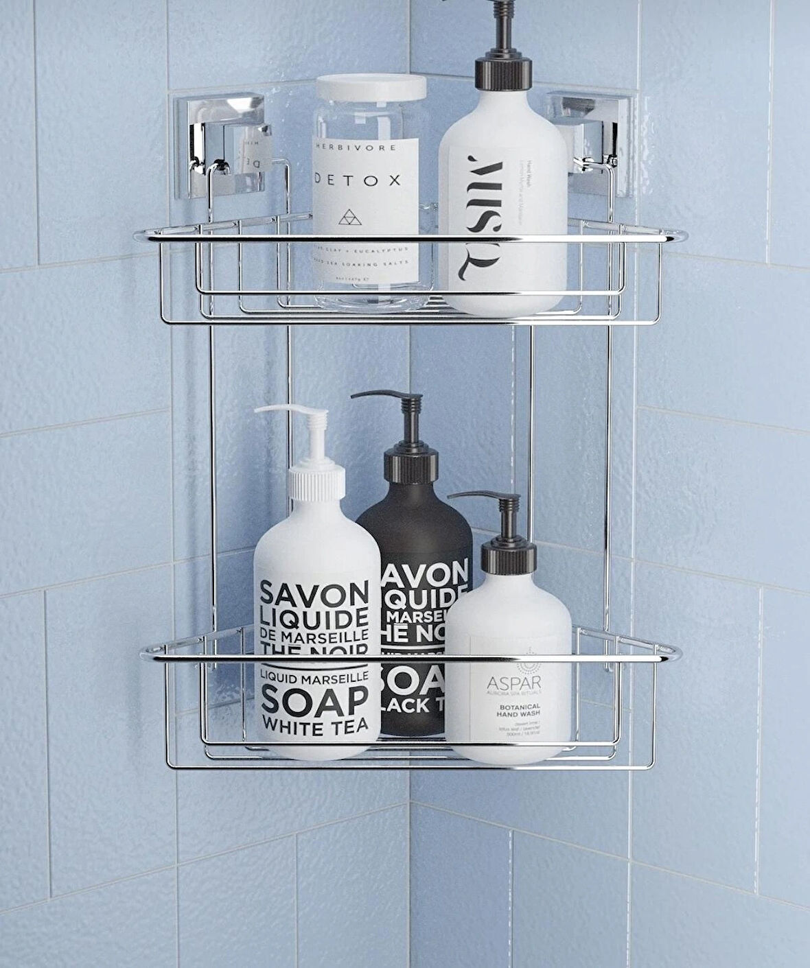 Banyo Köşe Rafı Kendinden Yapışkanlı 2 Katlı EasyFix