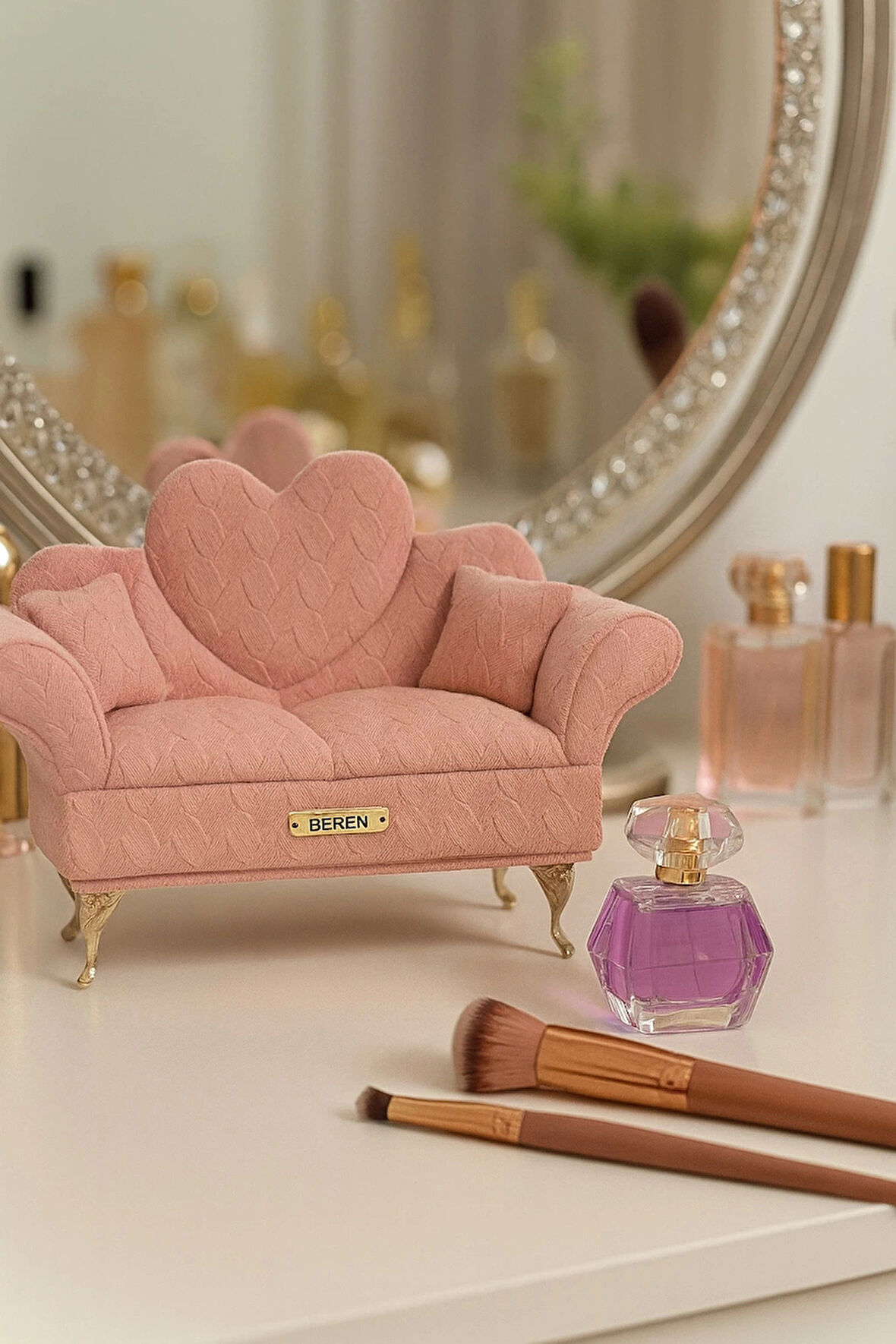 Berjer Figürlü Kadife Desenli Takı Bijuteri Mücevher Kutusu Biblo 24cm Pembe İthal Ürün