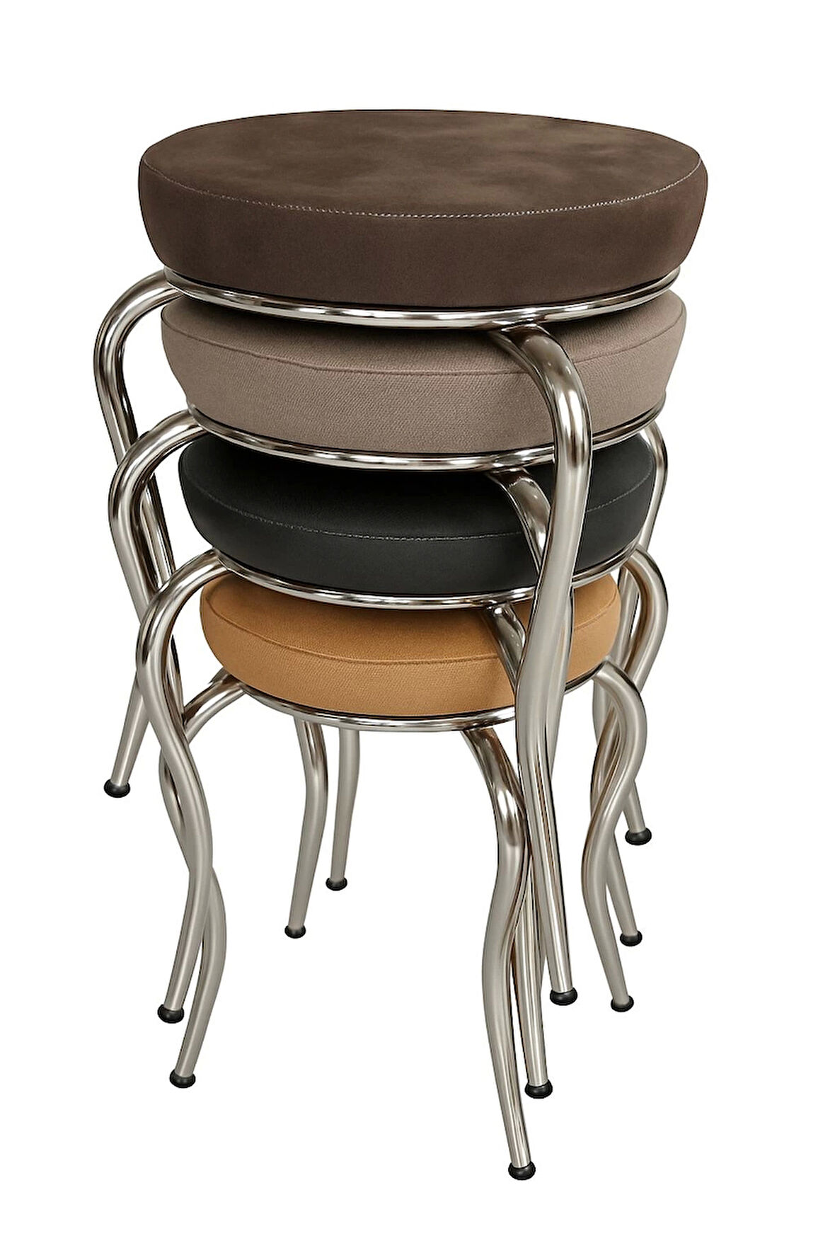 Paslanmaz Krom Ayaklı Deri Tabure 4 Adet Karışık Renk