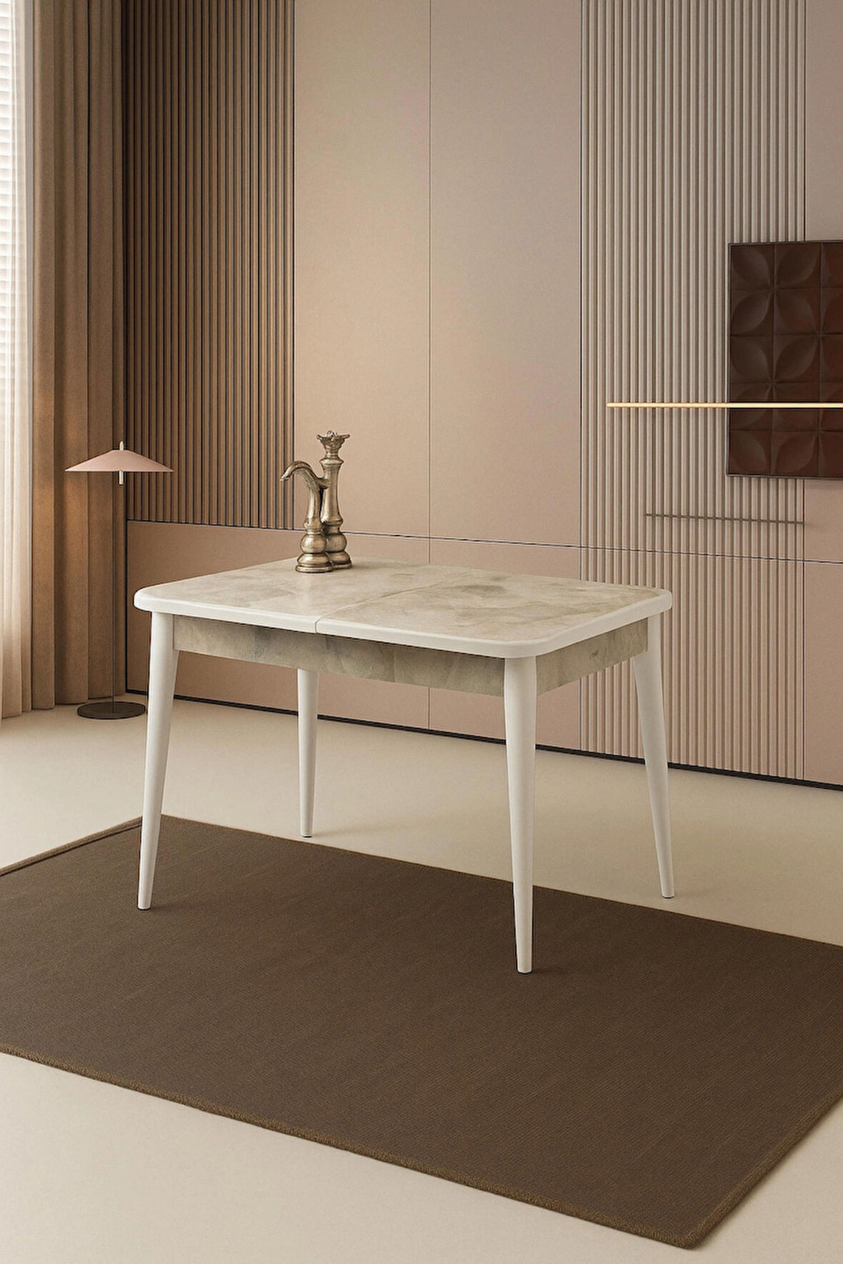 Ortadan Açılır Büyüyen Yemek Masası Mermer Desenli 70x110cm SADECE MASA FİYATIDIR