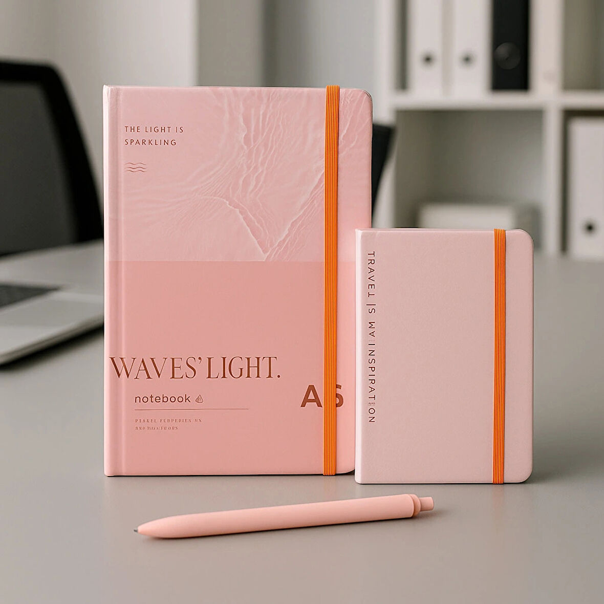 2 Adet Çizgili Defter Ajanda - Uçlu Kalem Hediyeli Waves Light A5-A6