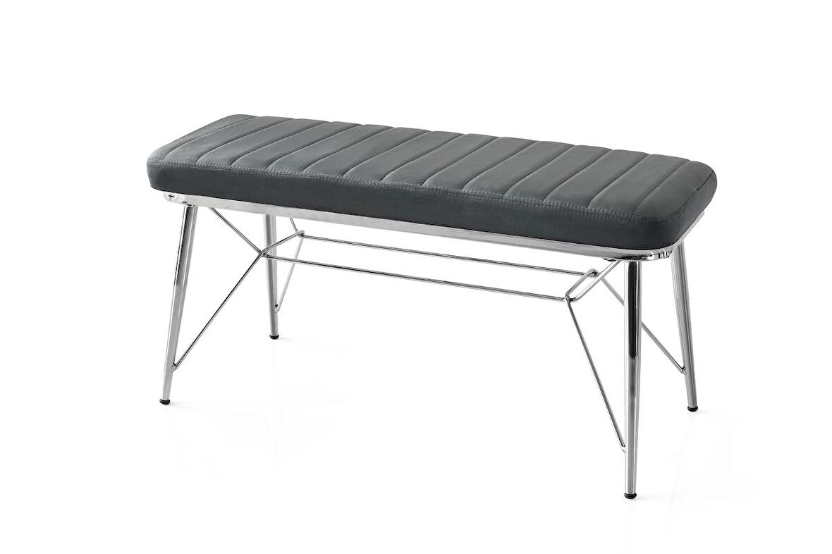 Bench Puf Metal Retro Ayaklı Gri Babyface Kumaş