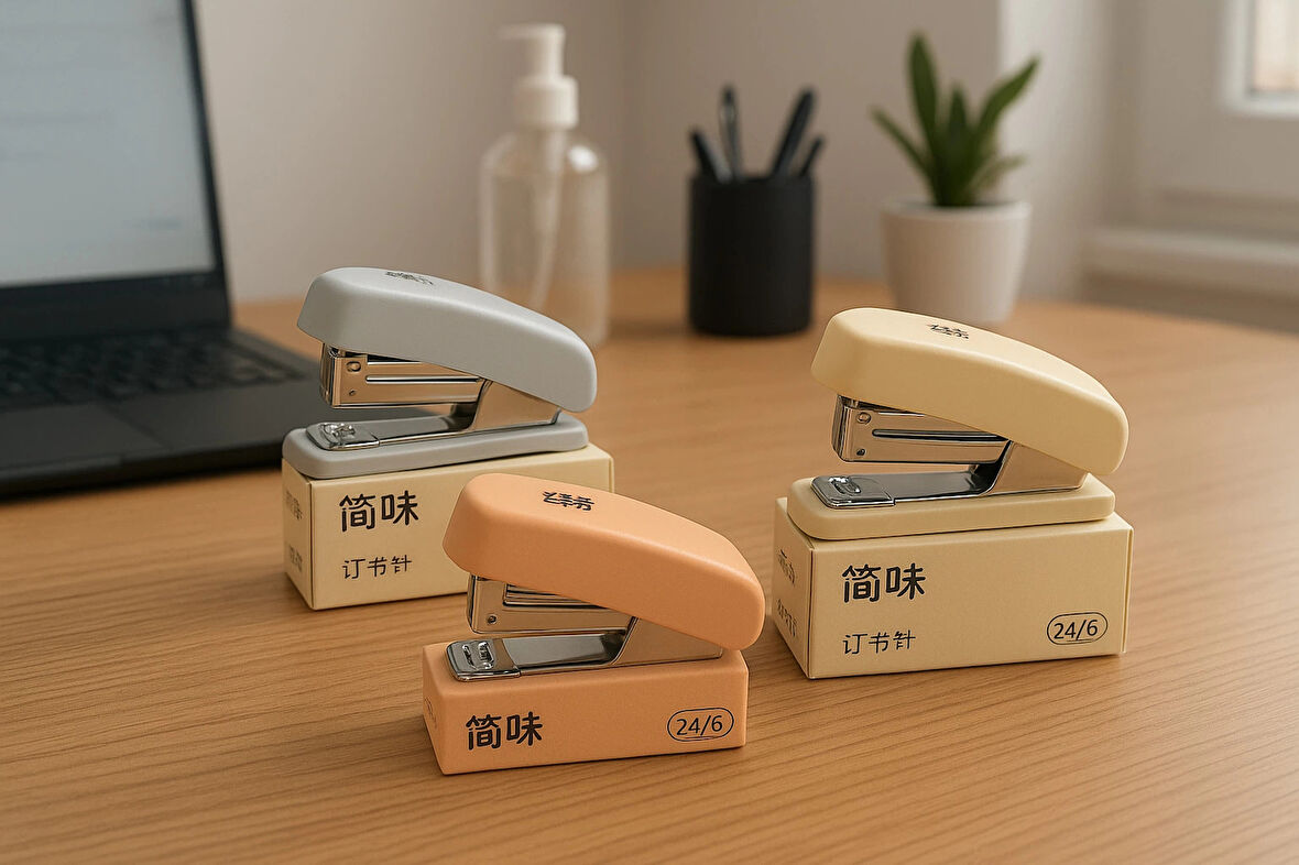 3 lü Mini Tel Zımba Makinesi ve Zımba Teli Hediyeli Zımba Seti Krem Mavi Pembe