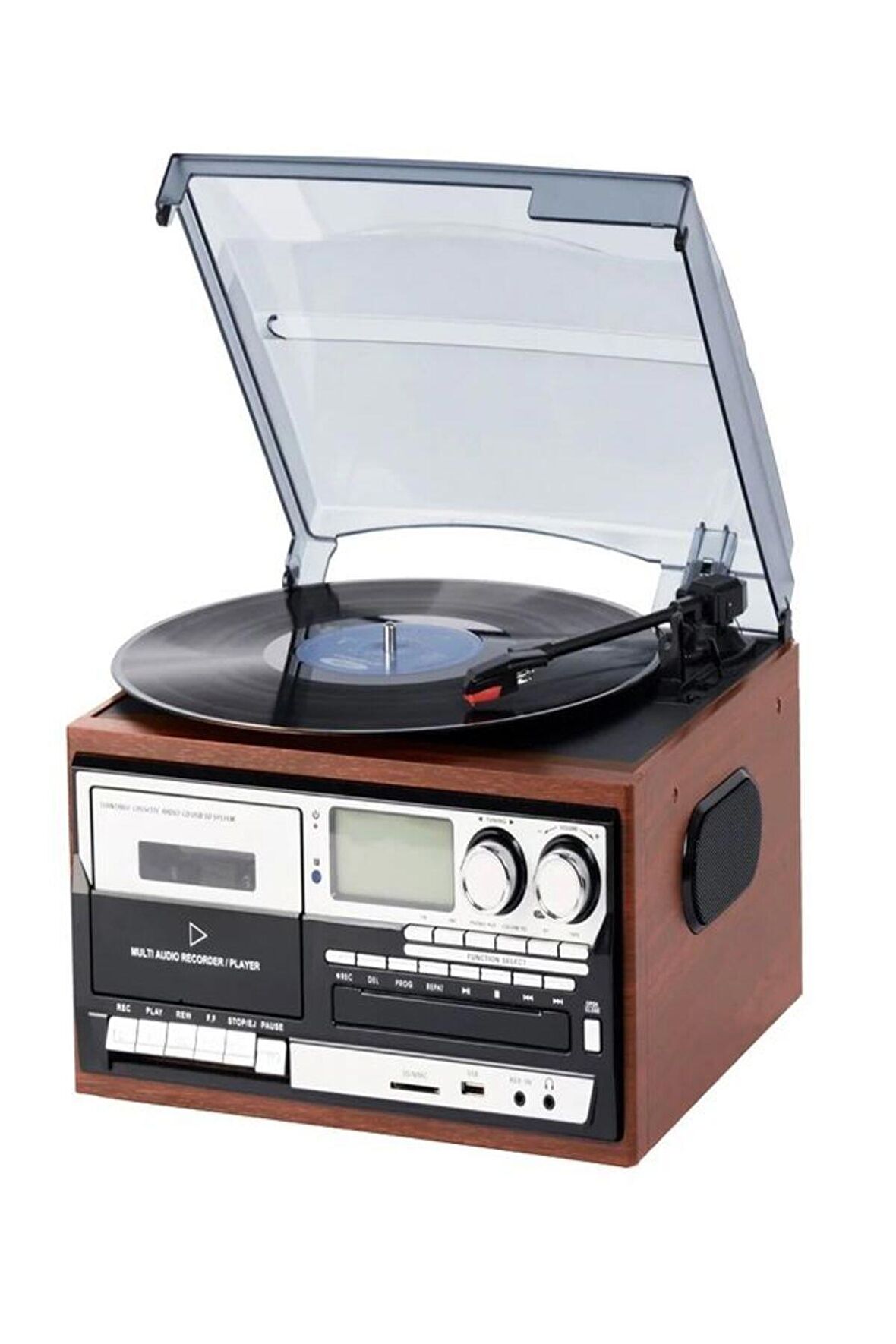 Hepsi Bir Arada elektrikli Vintage Plak Çalar CD Çalar Kaset USB Bluetooth Tf Aux Kumandalı Pikap