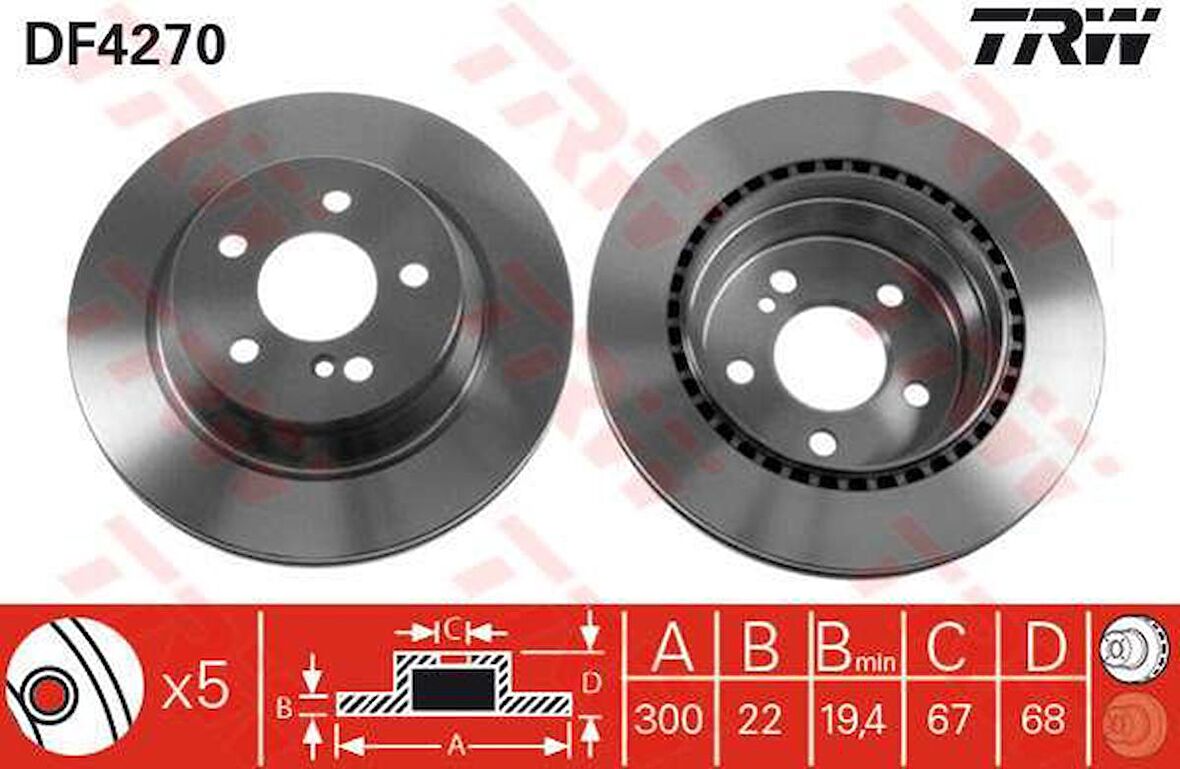 FREN DISKI ARKA X204 09-15 W211 02-08 C219 04-10 C218 14-17 W212 09-15 S212 09-13 TRW DF4270