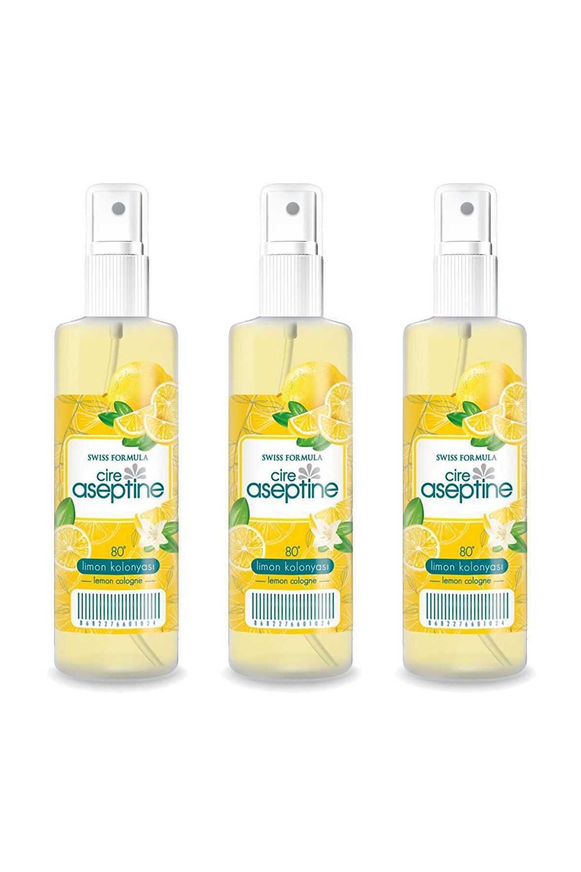 Cire Aseptine Limon Kolonyası 80 Derece Sprey Pet Şişe 100 ml 3 Adet