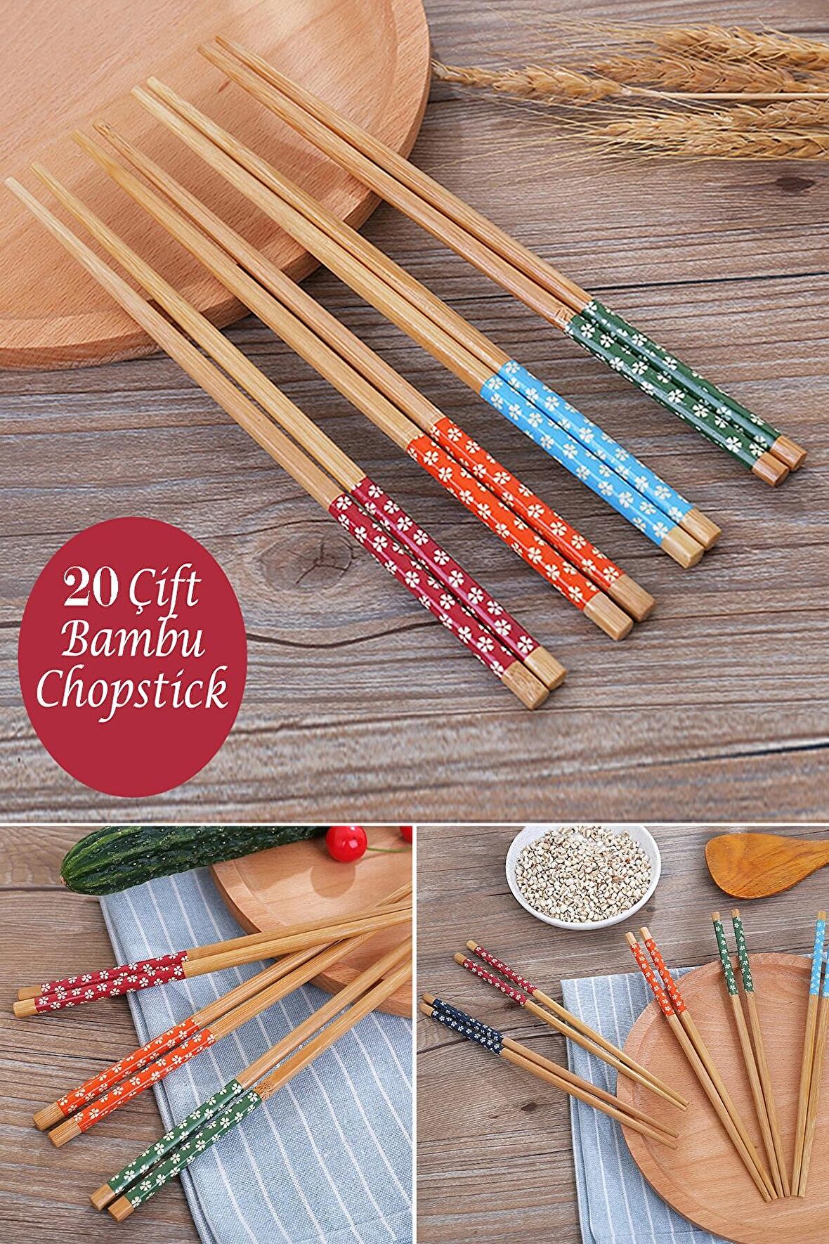 20 Çift Doğal Bambu Desenli Chopstick El Yapımı Pratik Yıkanabilir Çin Yemek Chopstick Çubukları