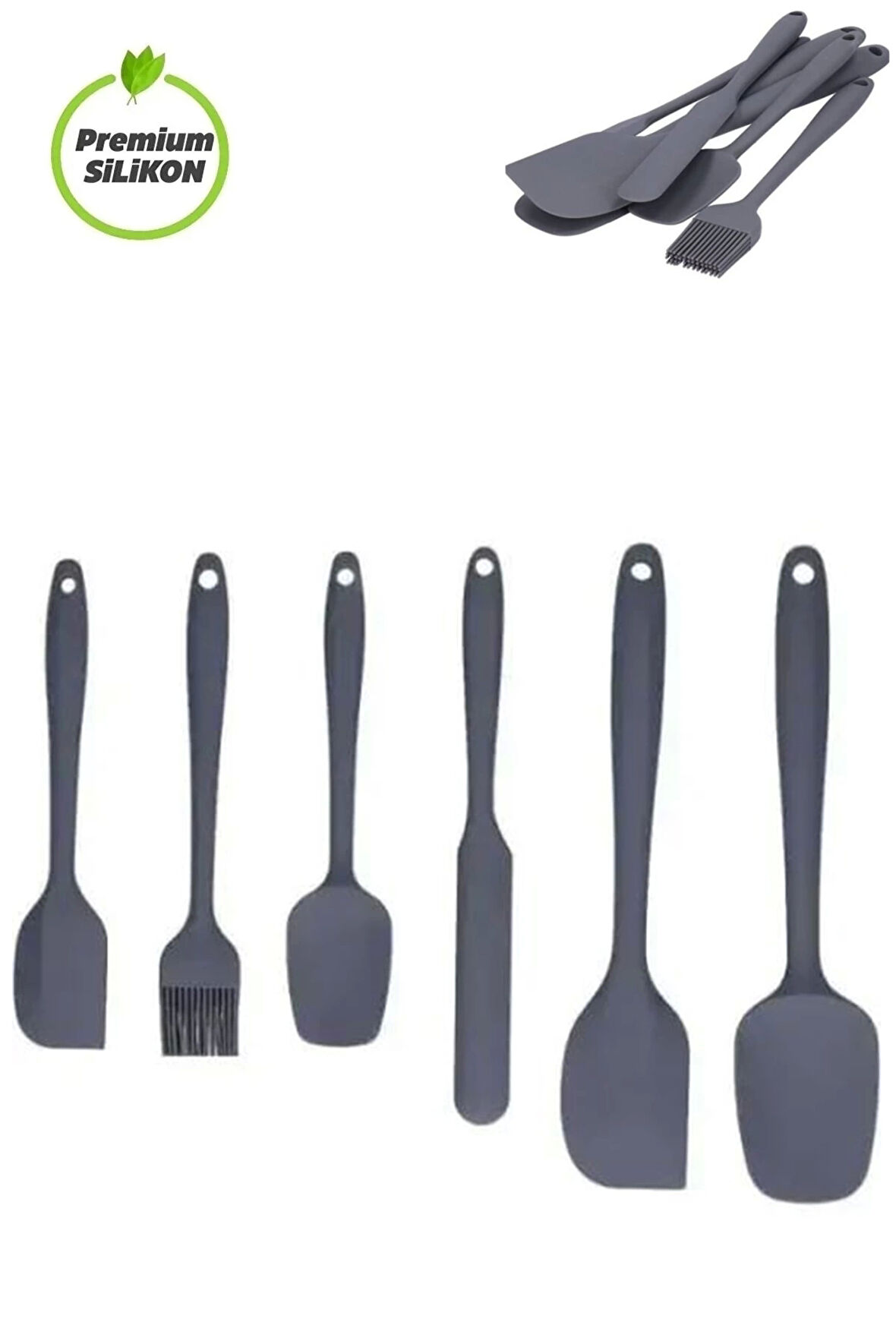 6 Parça Silikon Spatula Seti Pasta Yumurta Fırçası Kaşık Bıçak Spatula Yemek Hazırlık Seti Gri