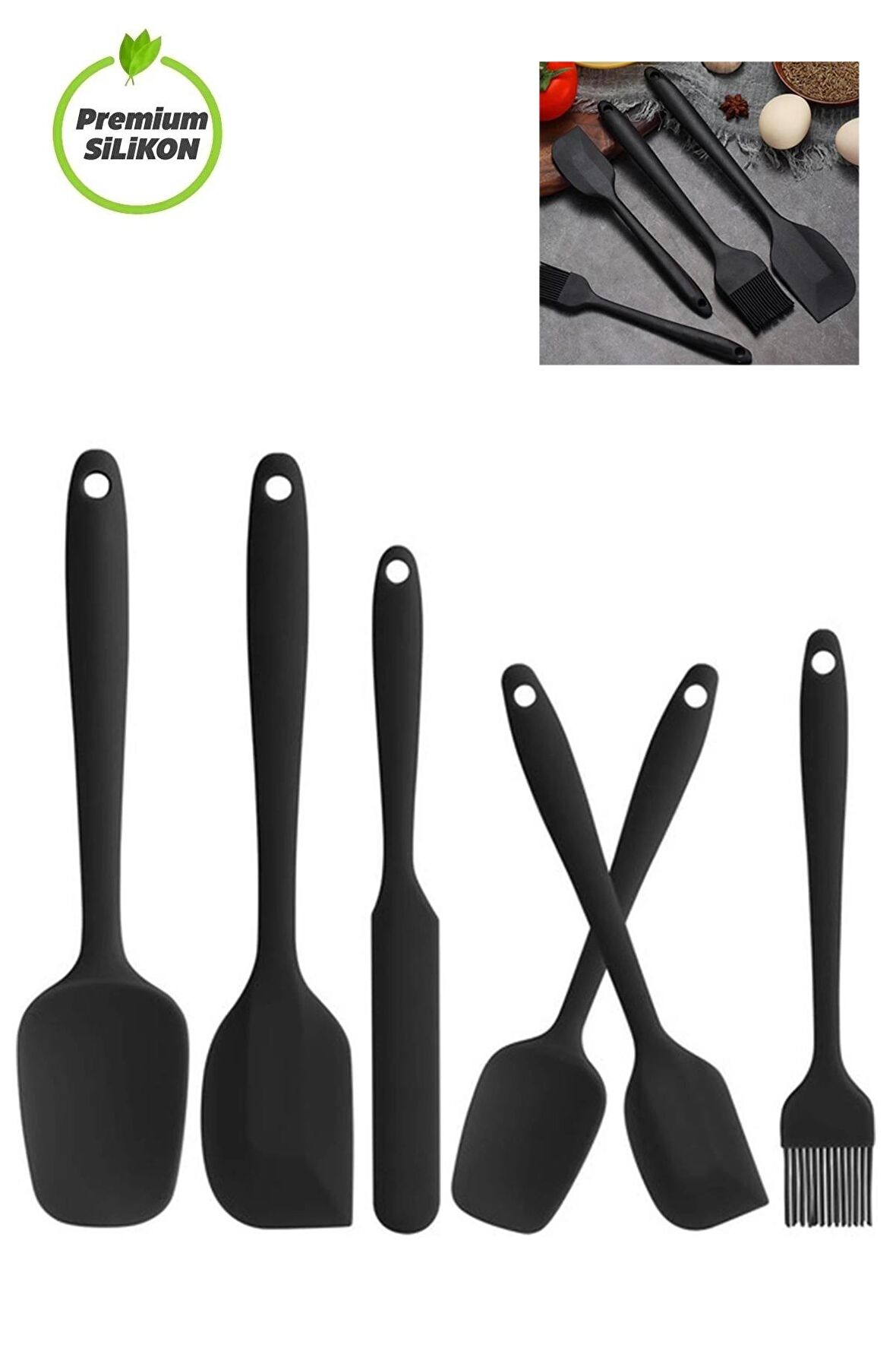 6 Parça Silikon Spatula Seti Pasta Yumurta Fırçası Kaşık Bıçak Spatula Yemek Hazırlık Seti