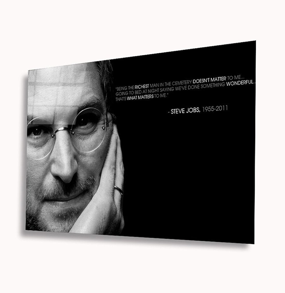 Siyah Beyaz İnsan Fotoğrafları Steve Jobs Dekoratif ve Modern Cam Tablo