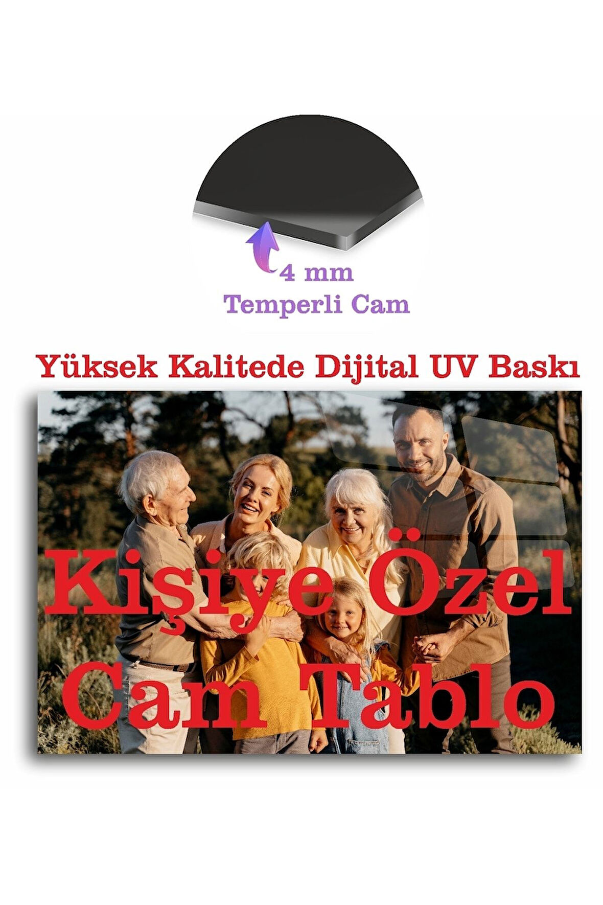 Kişiye Özel Resimli Renkli Baskı Dekoratif ve Modern Cam Tablo Duvar Dekoru, Özel Foto, Kırılmaya Dayanıklı 4 Mm Temperl