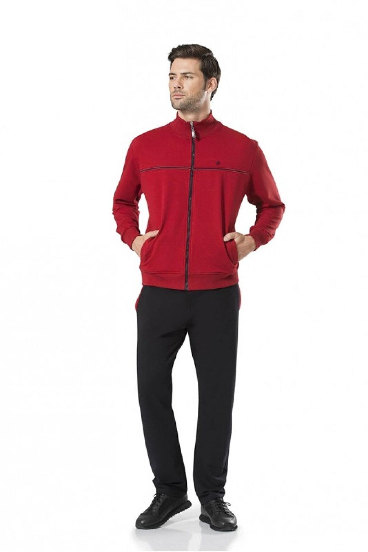 7200 4'lü Bordo Eşofman Ve Pijama Takımı