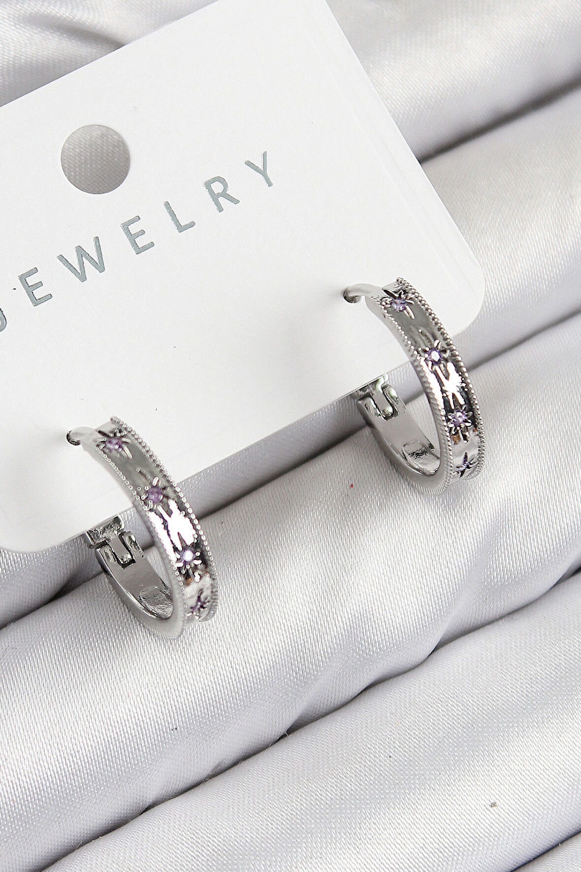 Pirinç Zirkon Taşlı Halka Model Gümüş Renk Kadın Küpe - TJ-BKP11071