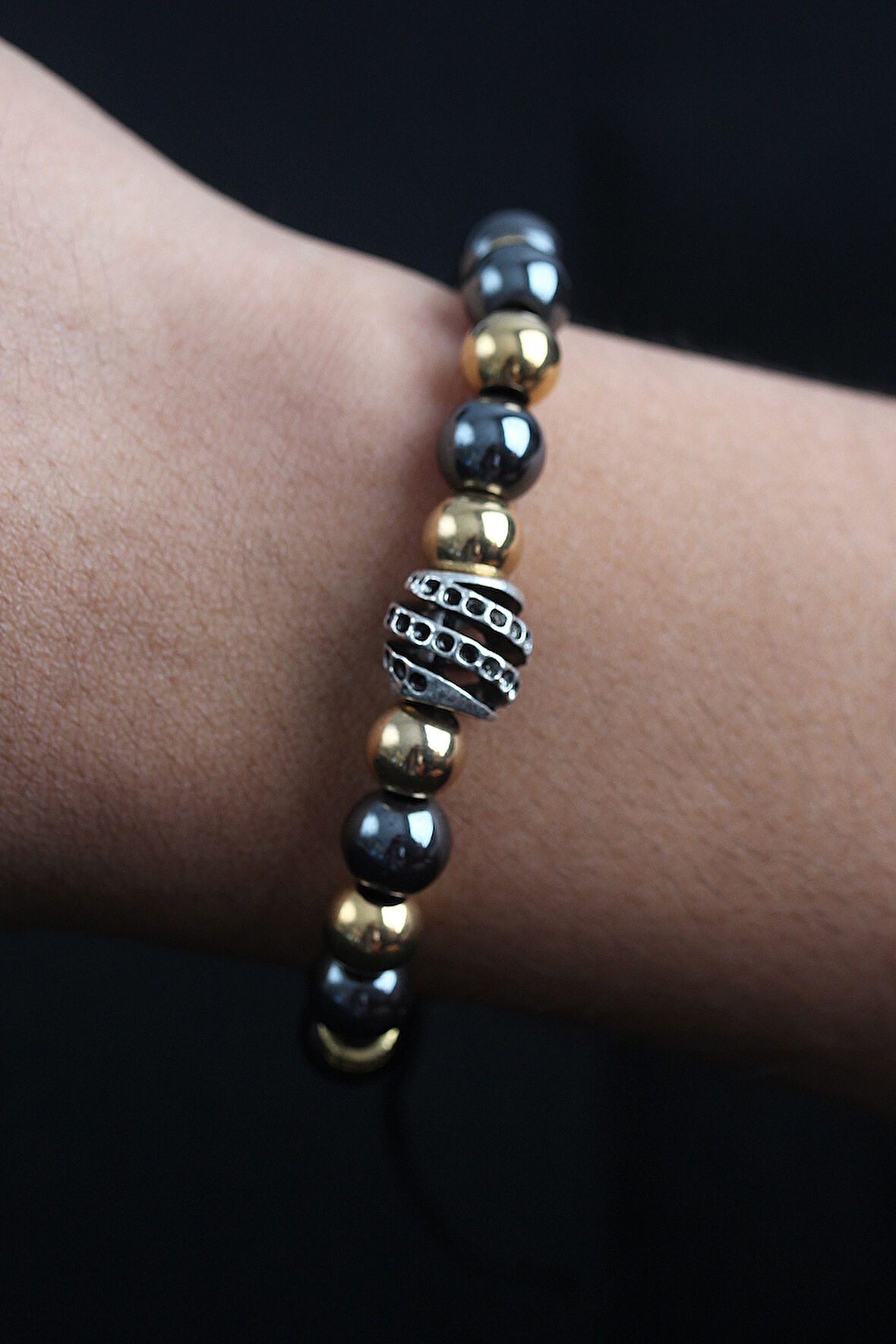 Doğal Taş Sarmal Model Gold Ve Füme Renk Asansörlü Erkek Bileklik - TJ-EB3756