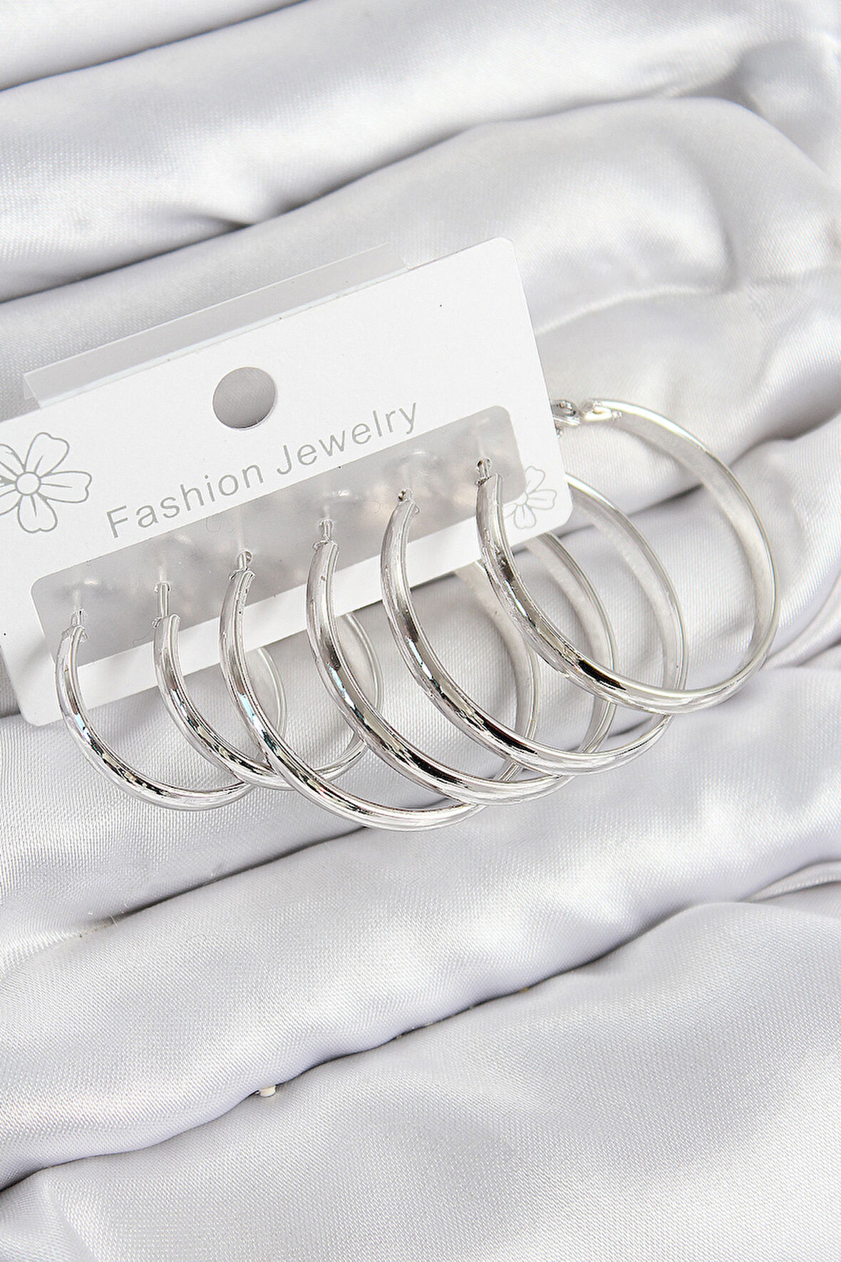 Pirinç Halka Model Gümüş Renk Kadın Set Küpe - TJ-BKP11046