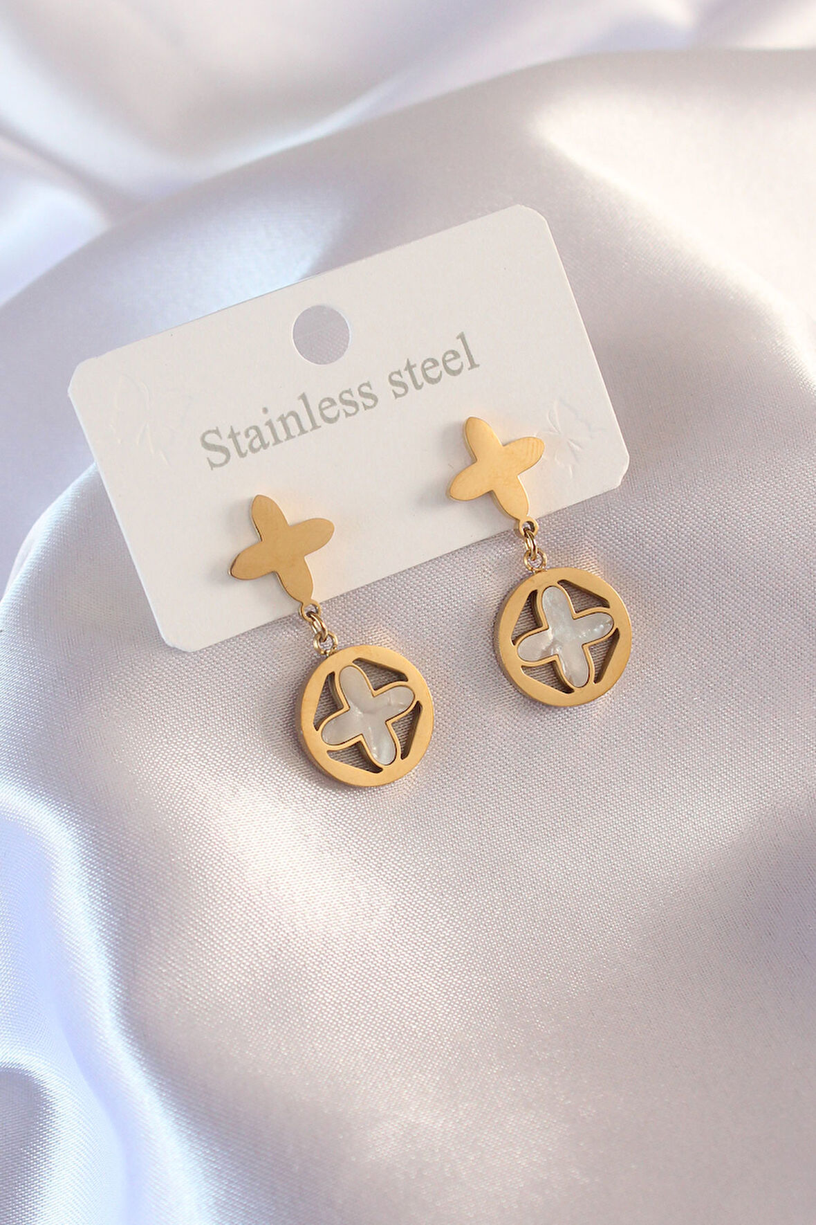 Çelik Gold Renk Yonca Model Kadın Küpe - TJ-BKP6945