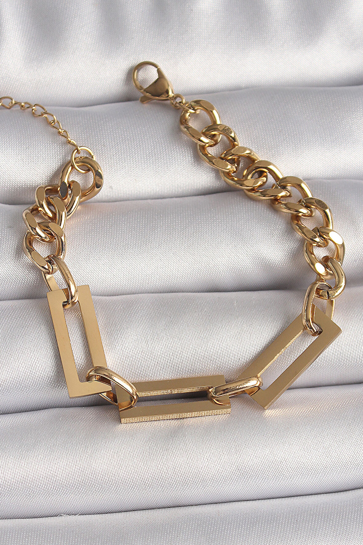 316L Çelik Gold Renk 2'Li Zincir Model Kadın Bileklik - TJ-BB6731