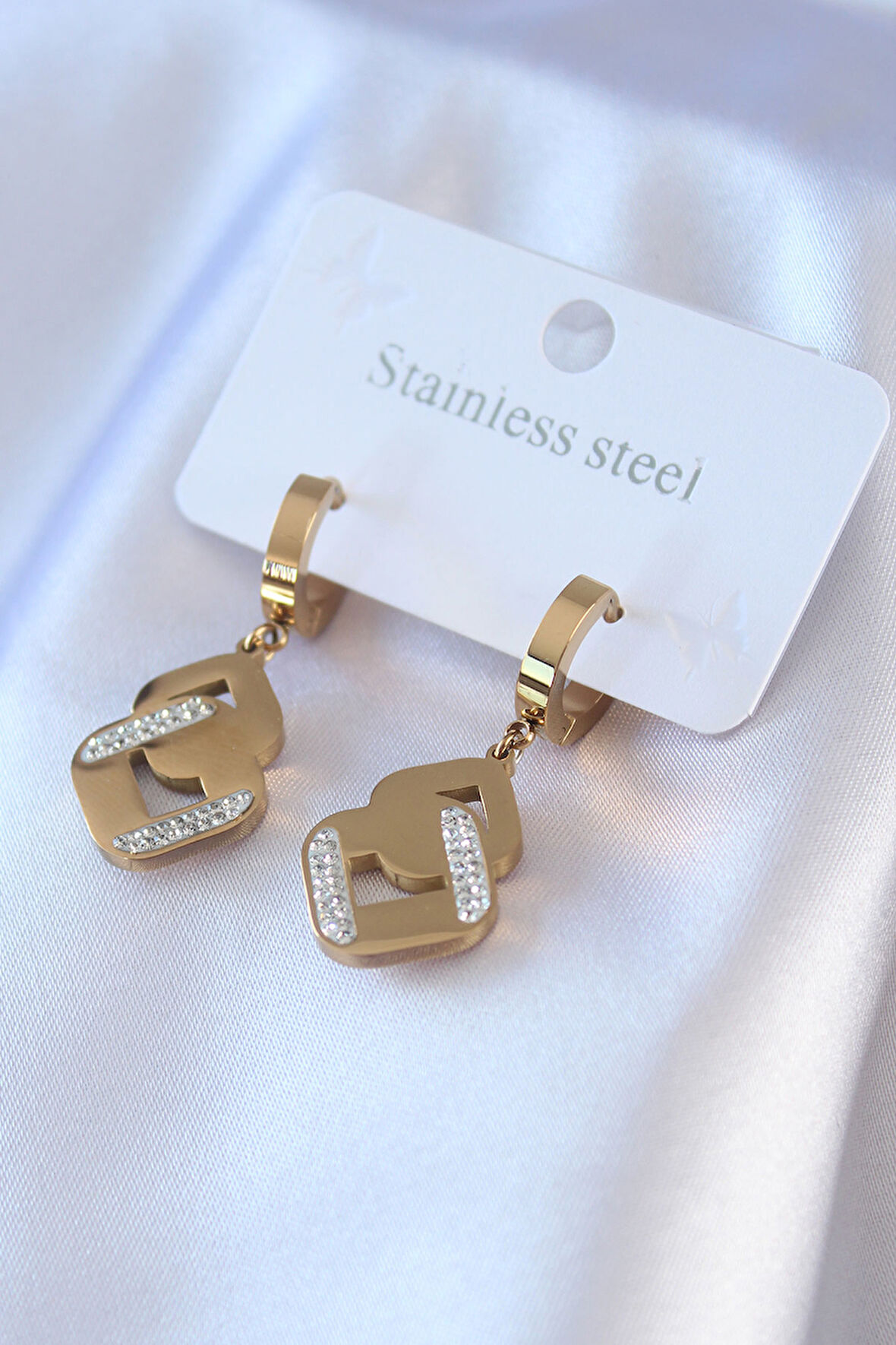 316L Çelik Gold Renk Zirkon Taşlı Kadın Küpe - TJ-BKP7703