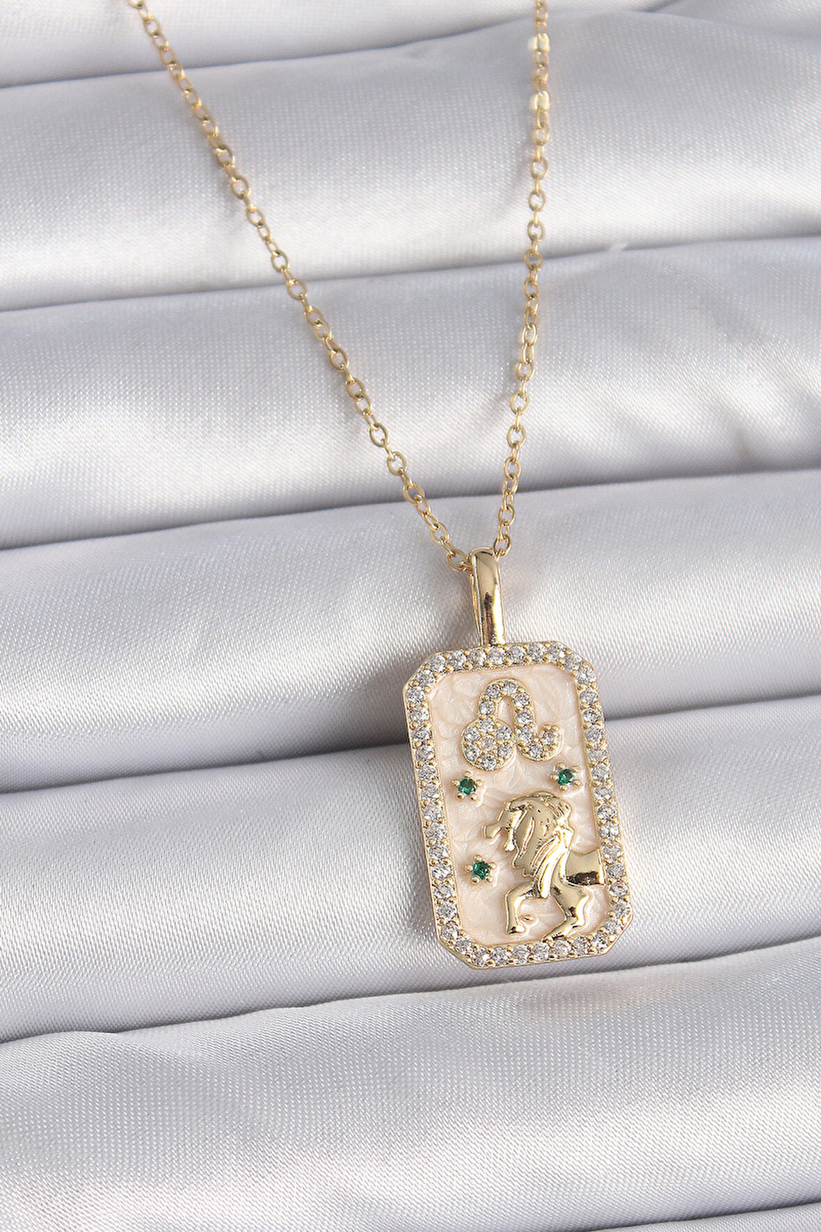 316L Çelik Gold Renk Zincir Aslan Burcu Zirkon Taşlı Kadın Kolye - TJ-BKO9460