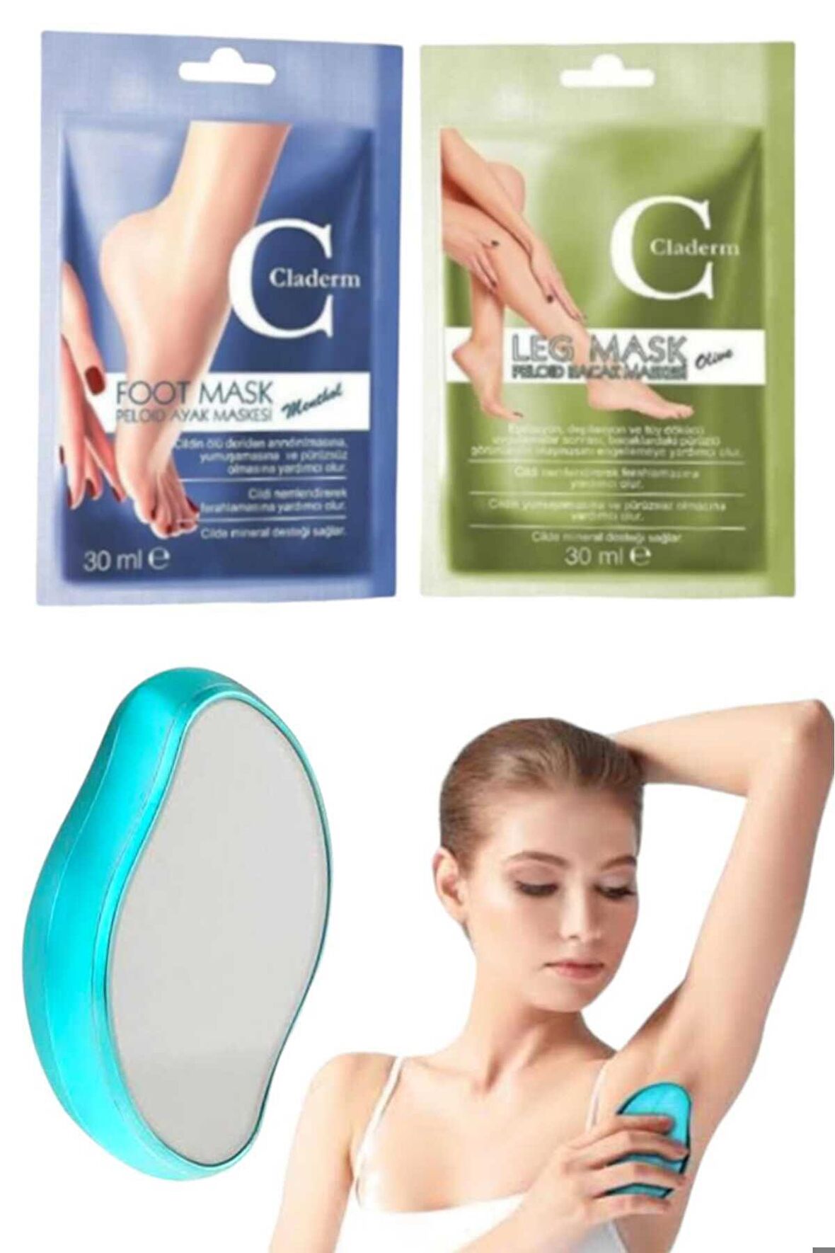 3'lü Set Ayak Bacak Peeling Kil Bakım Maske Kristal Epilasyon Taşı Ağda Aleti Tüy Dökücü Tüy Silğisi