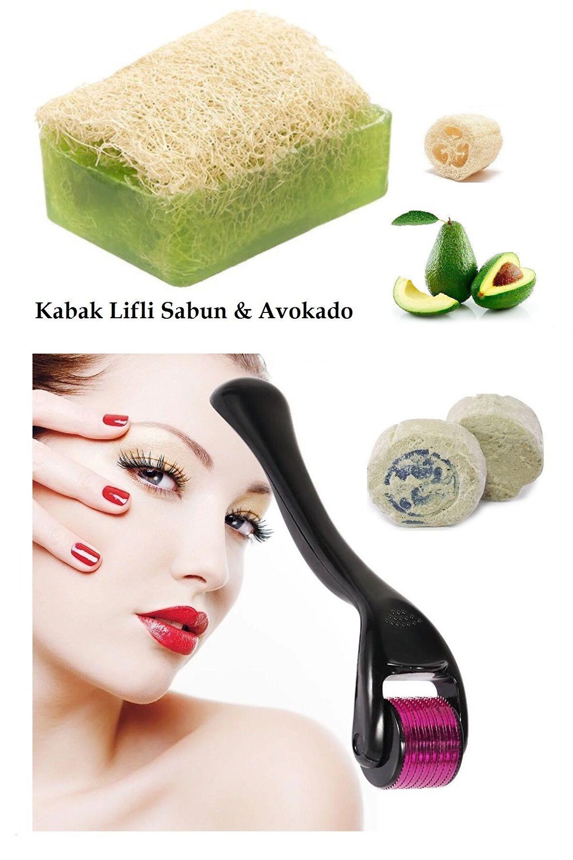 3'lü Peeling Kabak Lifli Avokado Cilt Bakım Yenileme 540 İğne Derma Roller Leke,Akne Ruşur Taşı