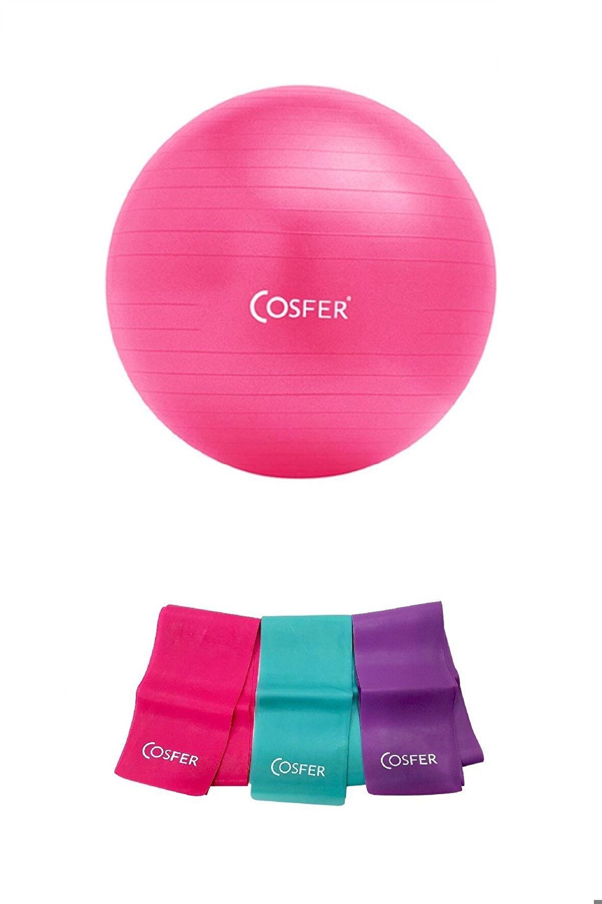 2'li Set 20 Cm Pembe Mini Jimnastik Egzersiz Denge Pilates Topu 3'lü Pilates Bandı Seti